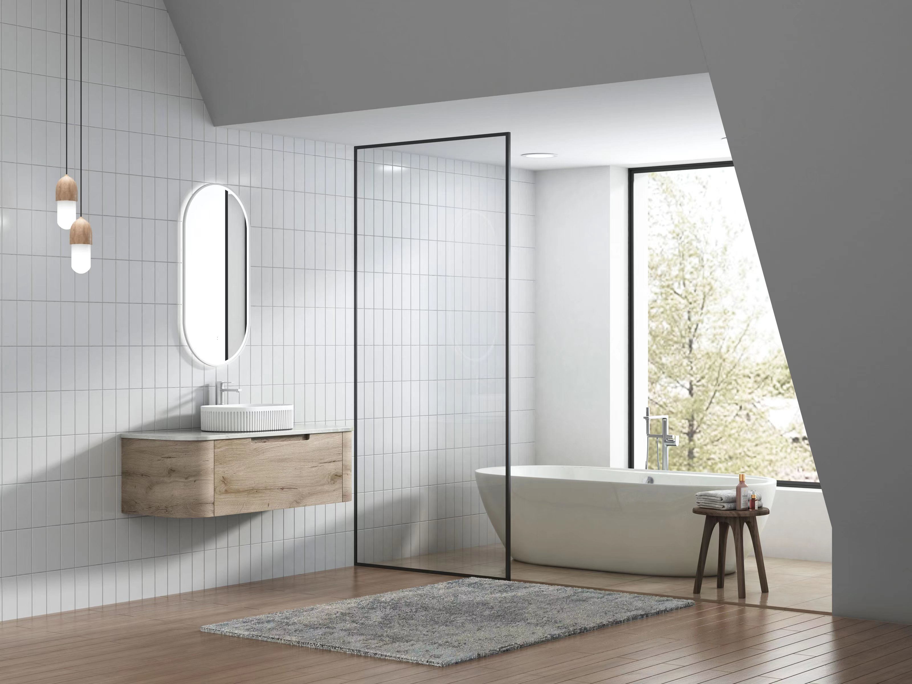 Shop Now! HAMILTON Wall - Hung Curve Vanity in Natural Oak with Multiple Sizes Available