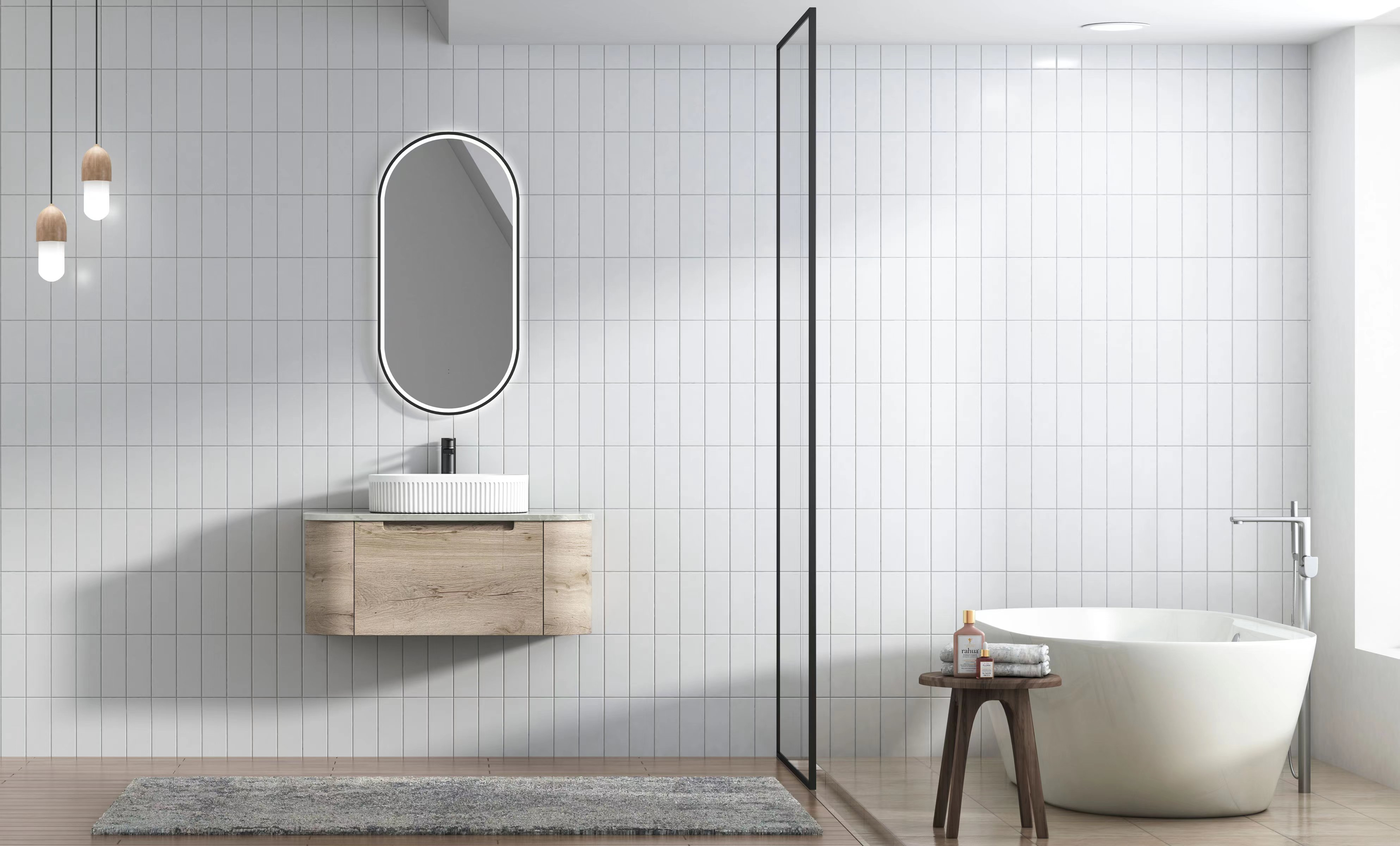 Shop Now! HAMILTON Wall - Hung Curve Vanity in Natural Oak with Multiple Sizes Available
