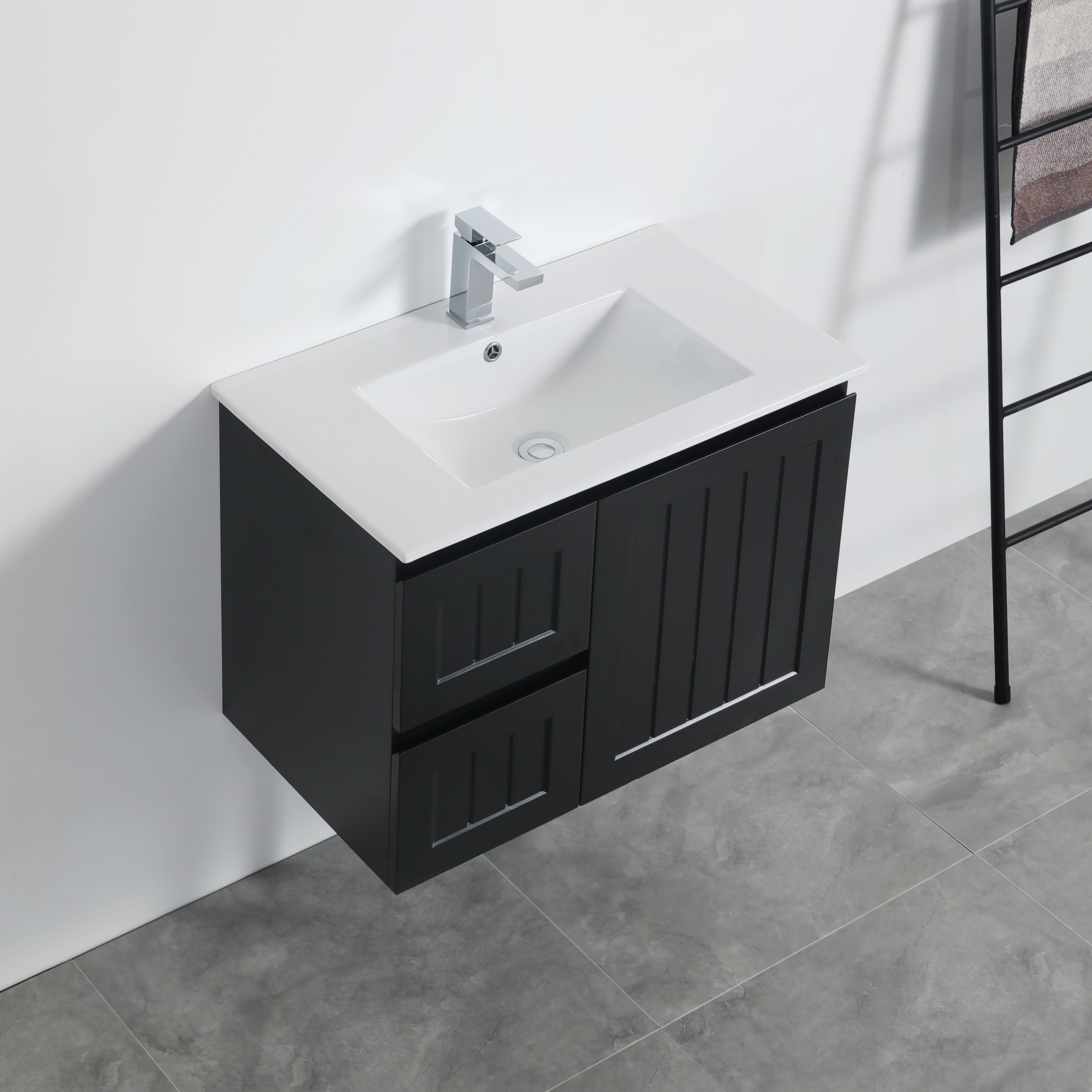Exclusive ACACIA Shaker Wall-Hung PVC Vanity in Matte Black - 750mm Length
