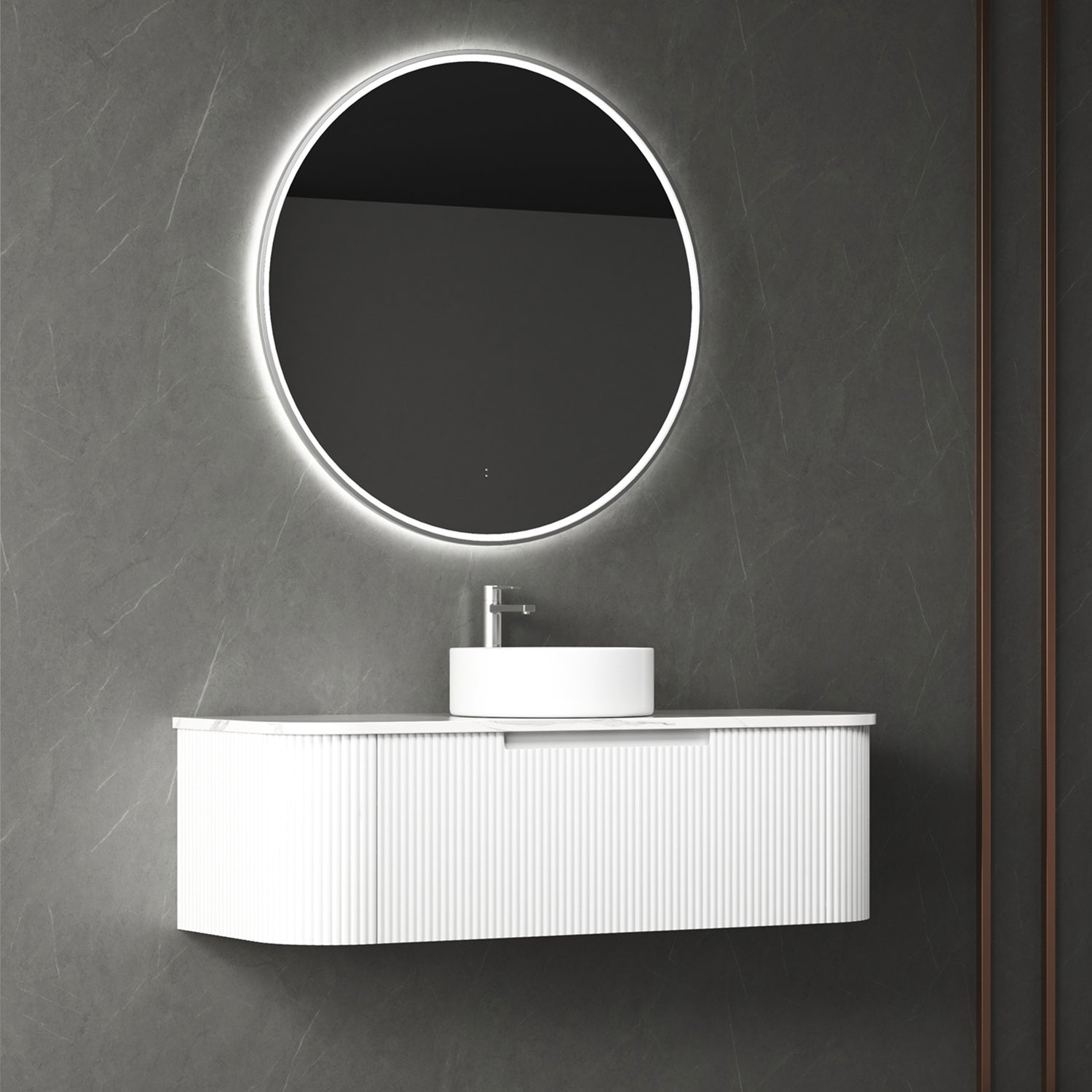 PETRA MARK II Wall - Hung Curved Vanity in Matte White, All Sizes Available, Ideal for Your Bathroom