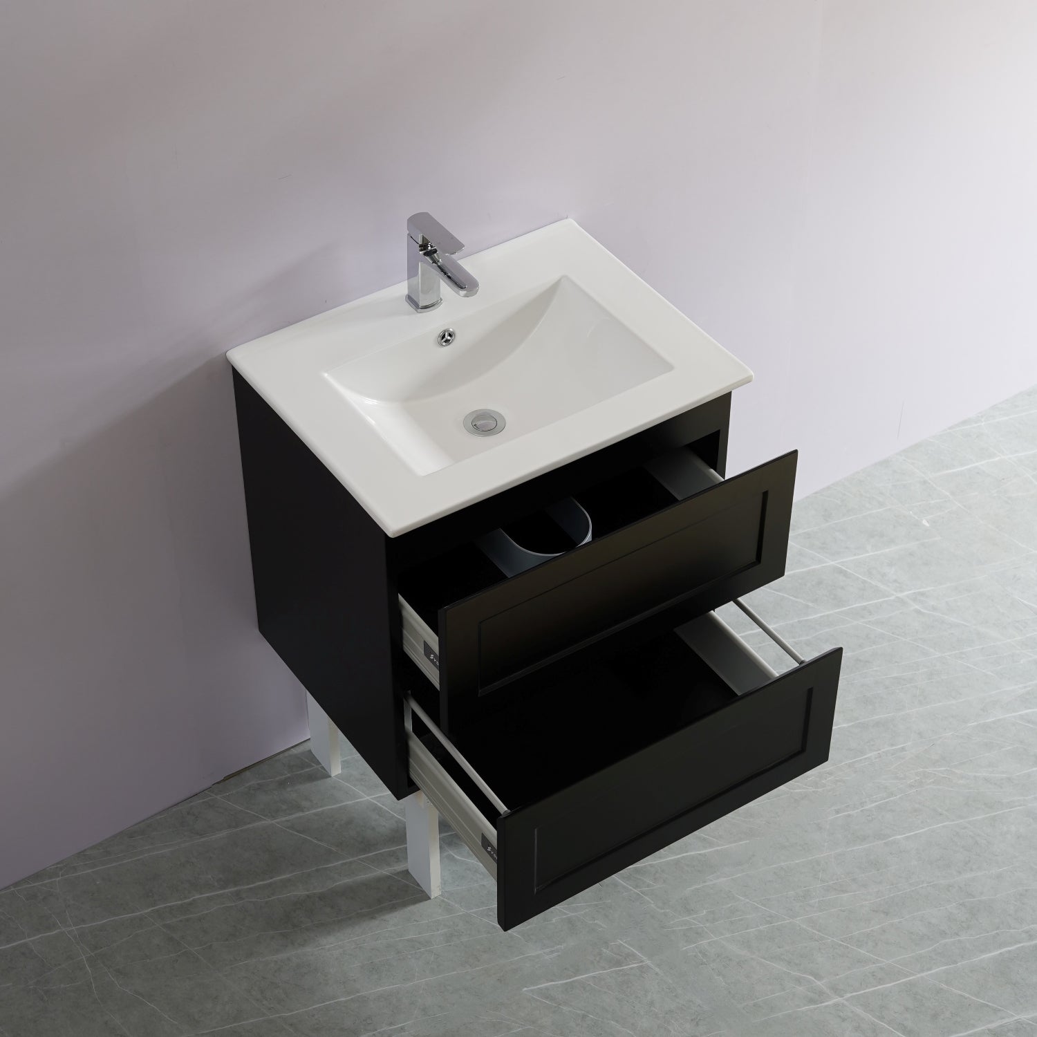 Hampton Style 600mm Matte Black PVC Wall Hung Cabinet Vanity - Premium Quality!