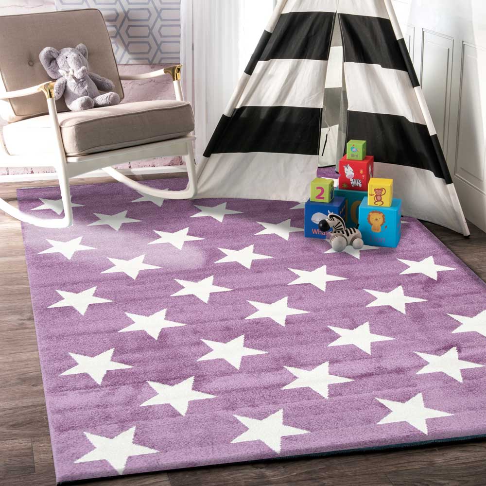 Piccolo Kids Rug: Violet Pink & White Stars, Great for Imaginative Play