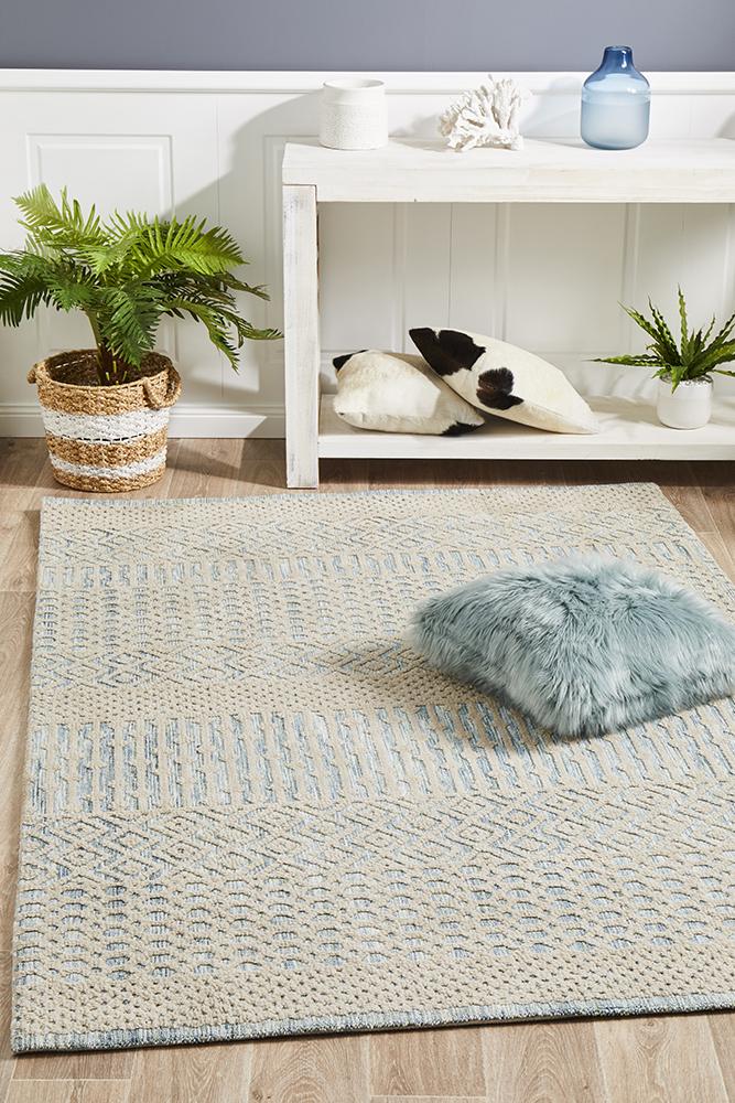 Levi Brook Transitional Blue-Green High-Pile Microfibre Polyester Rug
