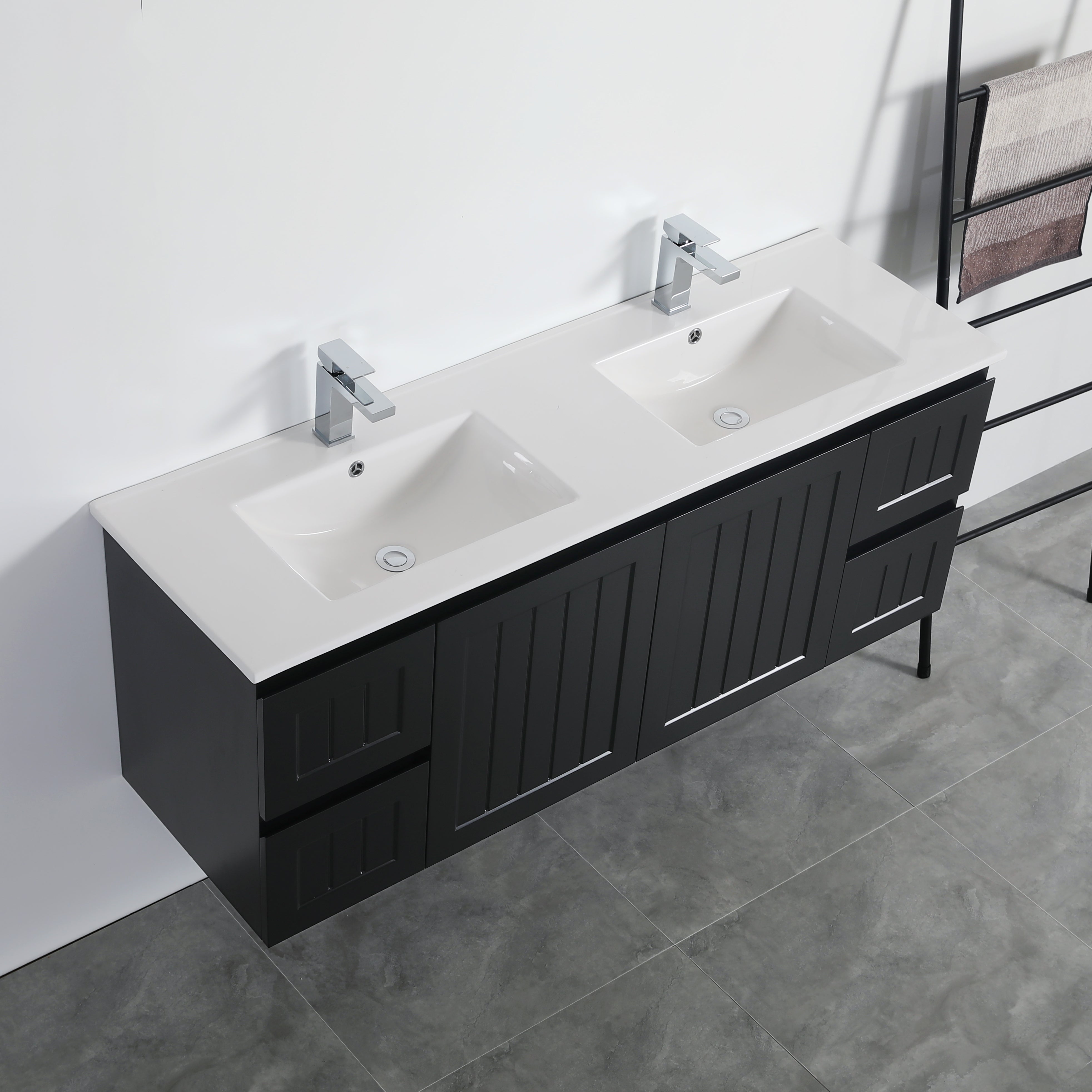 Matte Black ACACIA Shaker PVC Wall-Hung Vanity 1500mm (Single or Double Bowl)