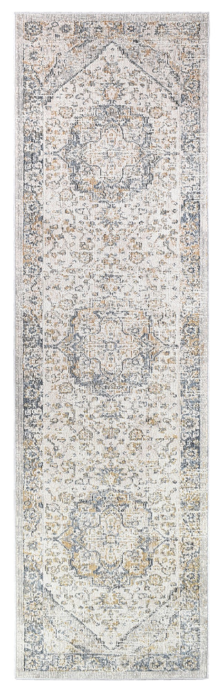 Trendy Sale! Medina Blue and Grey Floral Runner Rug with Faded Look - Size 0321B