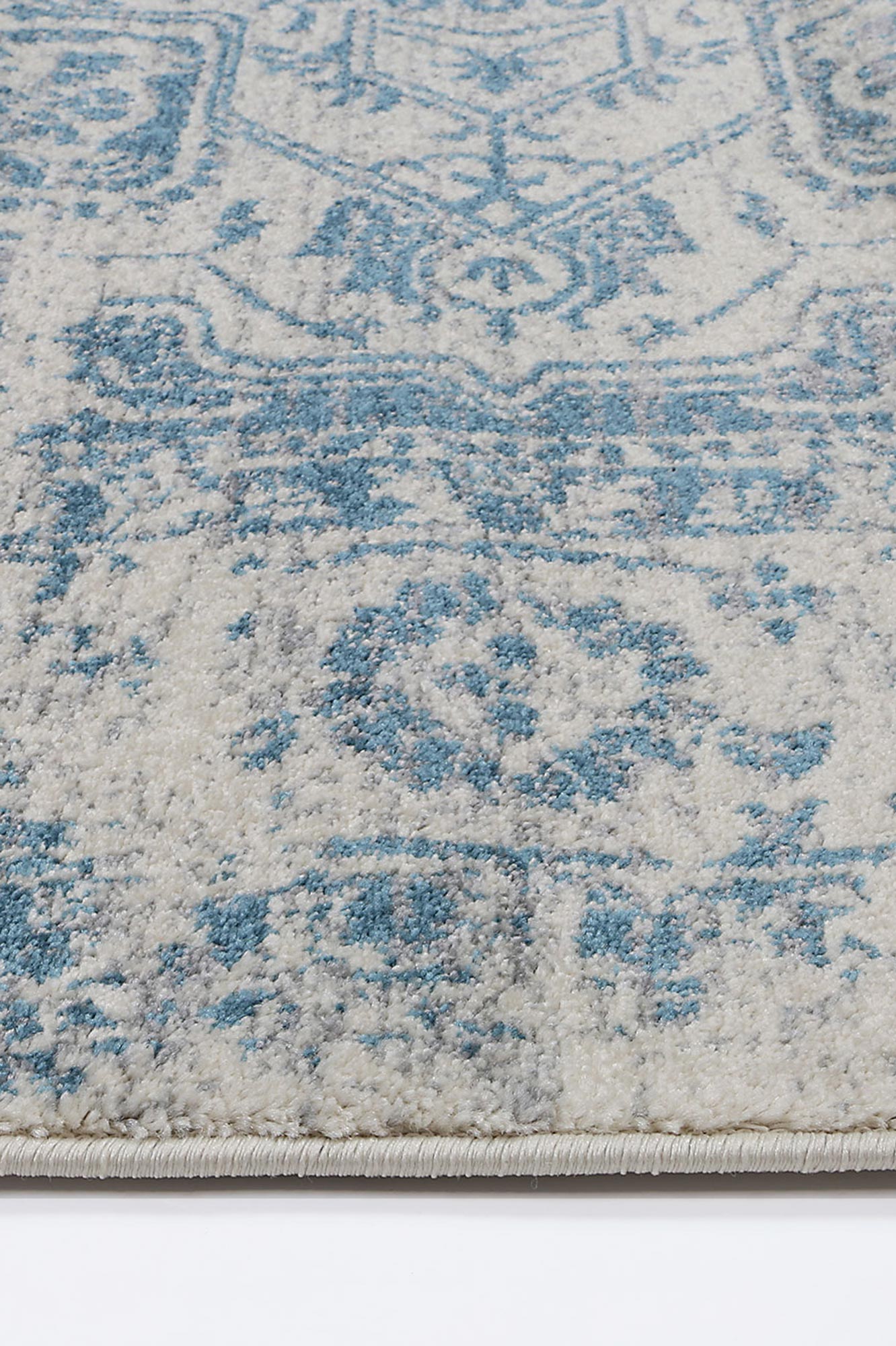 Luxurious Audrey Ivory and Blue Handmade Rug with Timeless Patterns