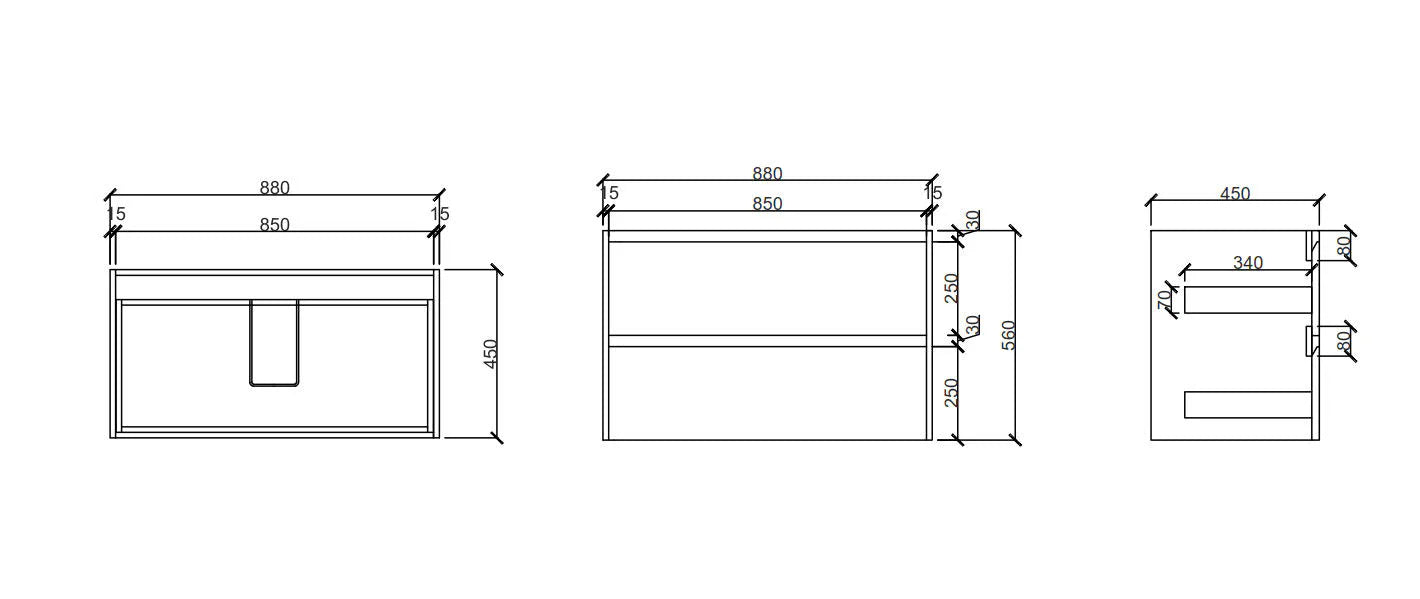 HERA Black Oak Wall-Hung MDF Vanity Cabinet - All Sizes Available