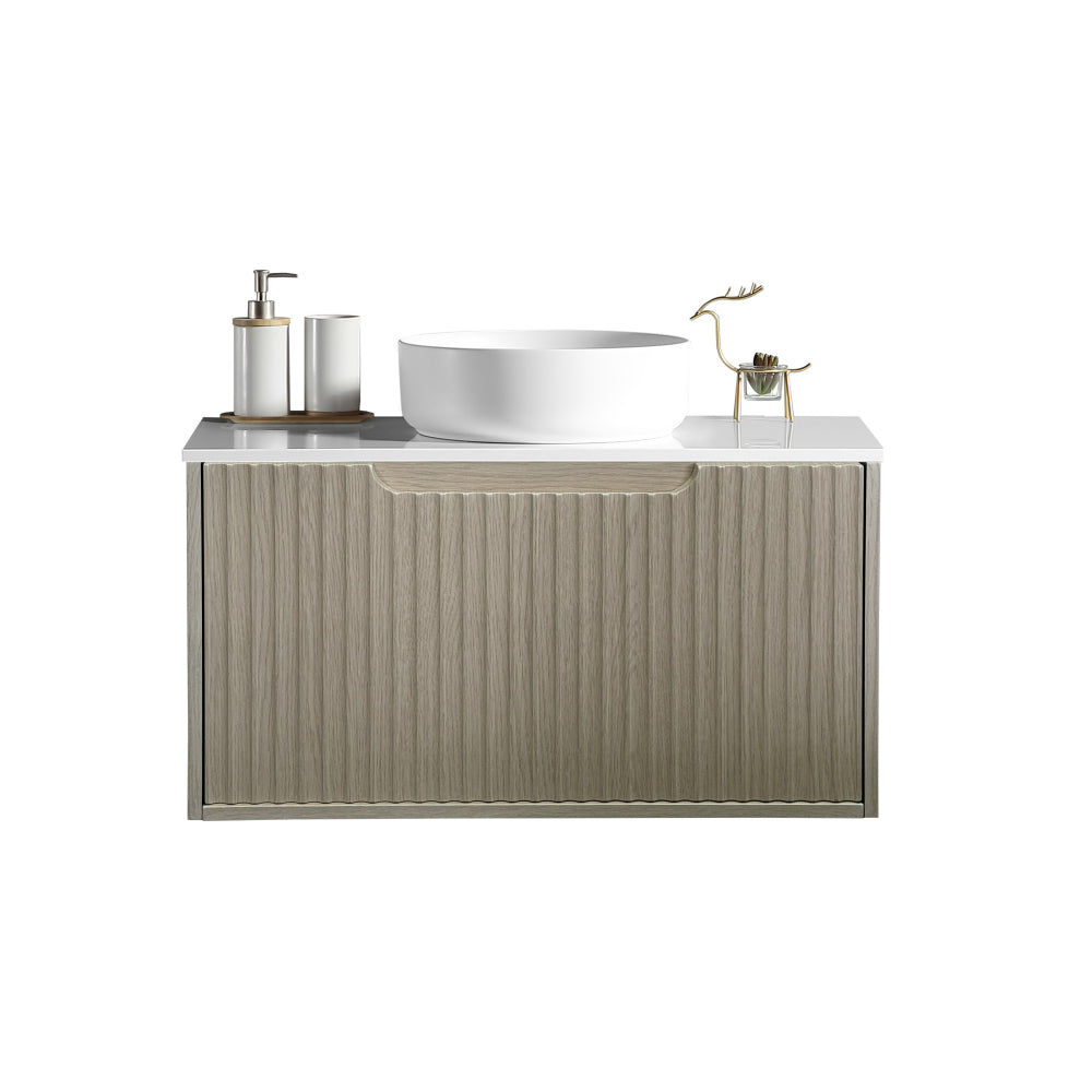 Get Stylish Fluted Rhea Wall-Hung Vanity in Natural Oak (All Sizes)