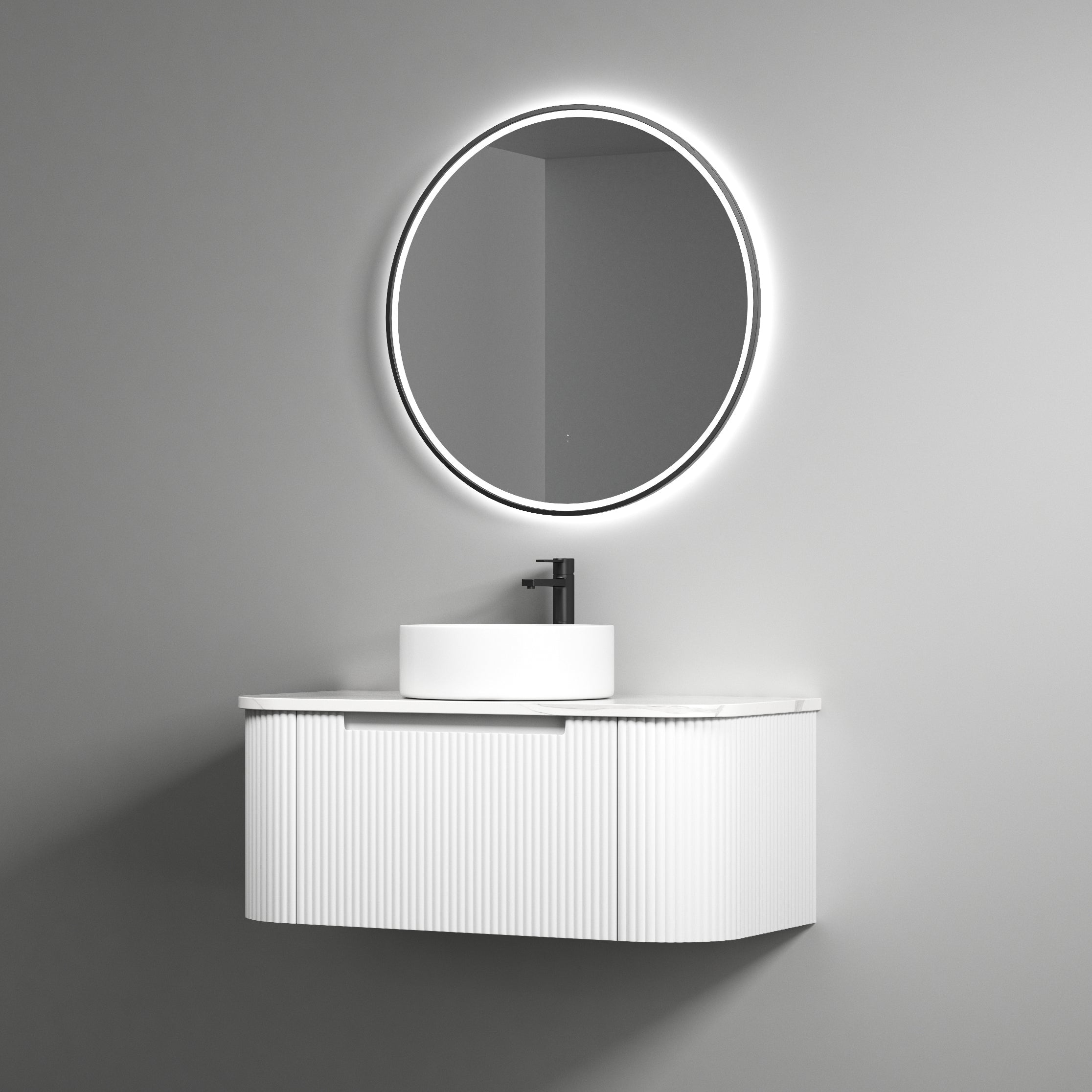 PETRA MARK II Wall - Hung Curved Vanity in Matte White, All Sizes Available, Ideal for Your Bathroom