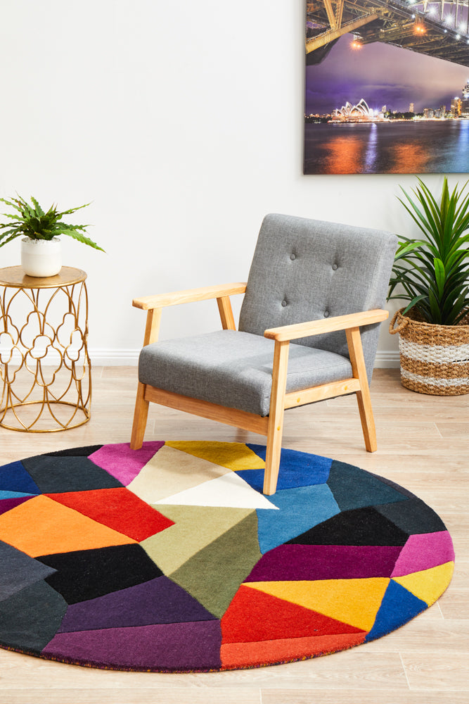 906 Matrix Pure Wool Round Crayon - Stylish Geometric Rug