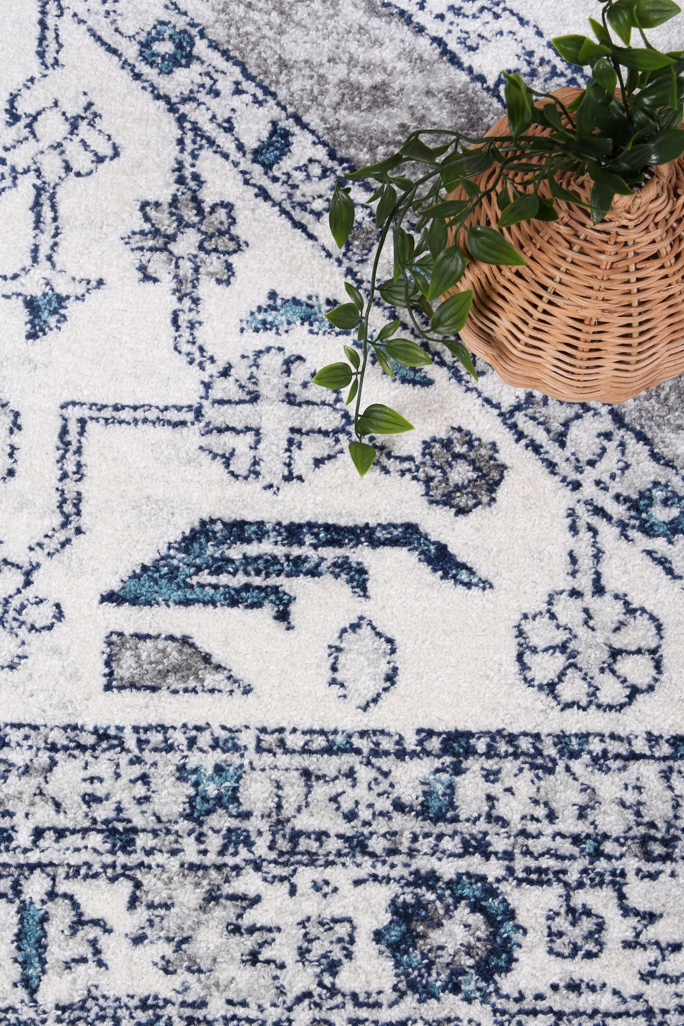Hot Sale! Navy and Cream Ancient-Style Ligures Machine-Made Rug for Any Room