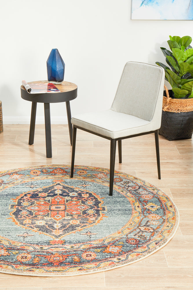 Stylish Legacy 862 Round Rug with Rust and Blue Floral Design