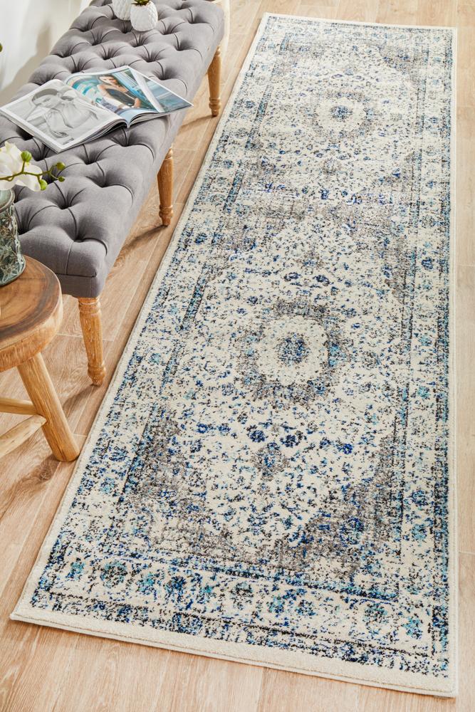 Stylish Evoke Mist White Transitional Power-Loomed Runner Rug