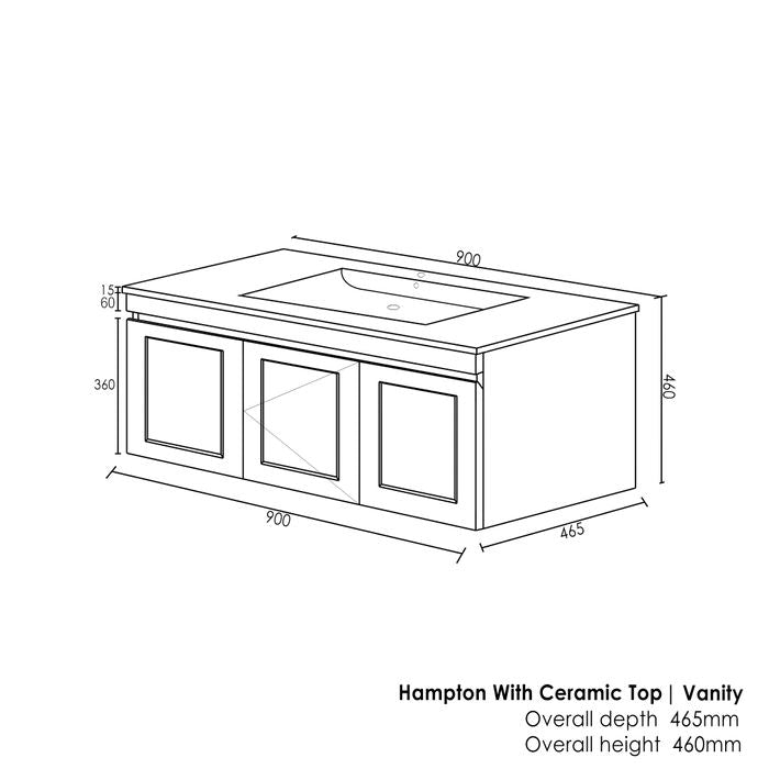 HAMPTON Mark II 900mm Matte White Wall-Hung Bathroom Vanity with Ample Storage