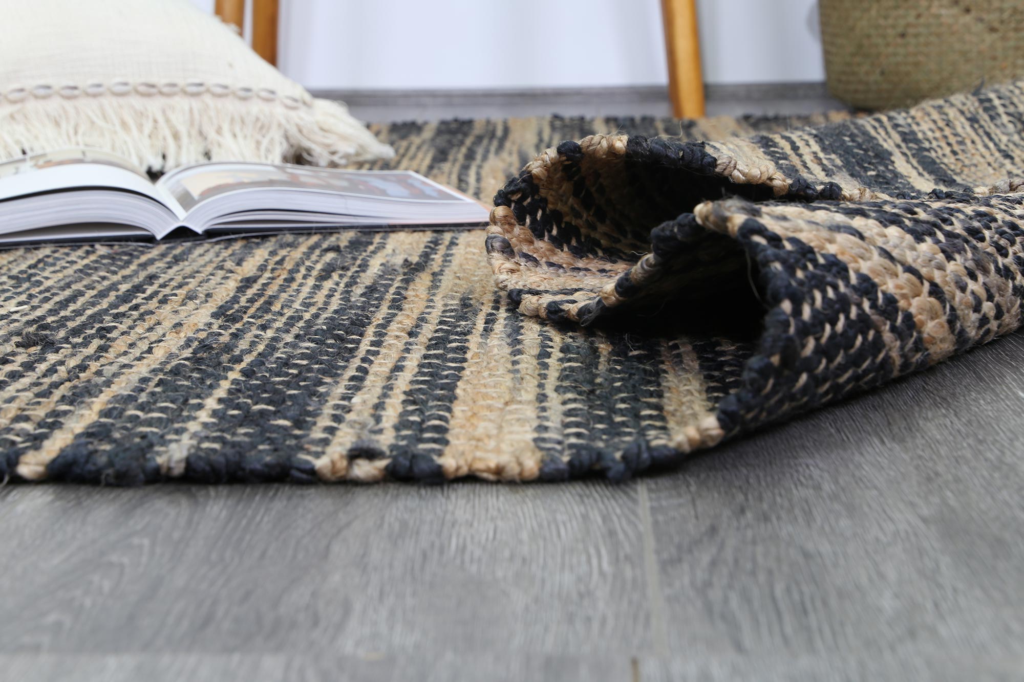 Hot Sale! Malmo Natural Jute Area Rug with Grey Stripes
