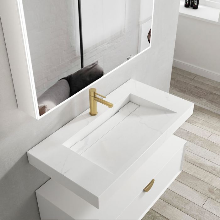 Hot Deal! Moonlight Rectangle Solid Surface Basin with Optional Mixer & Bottle Trap (900x460x80)