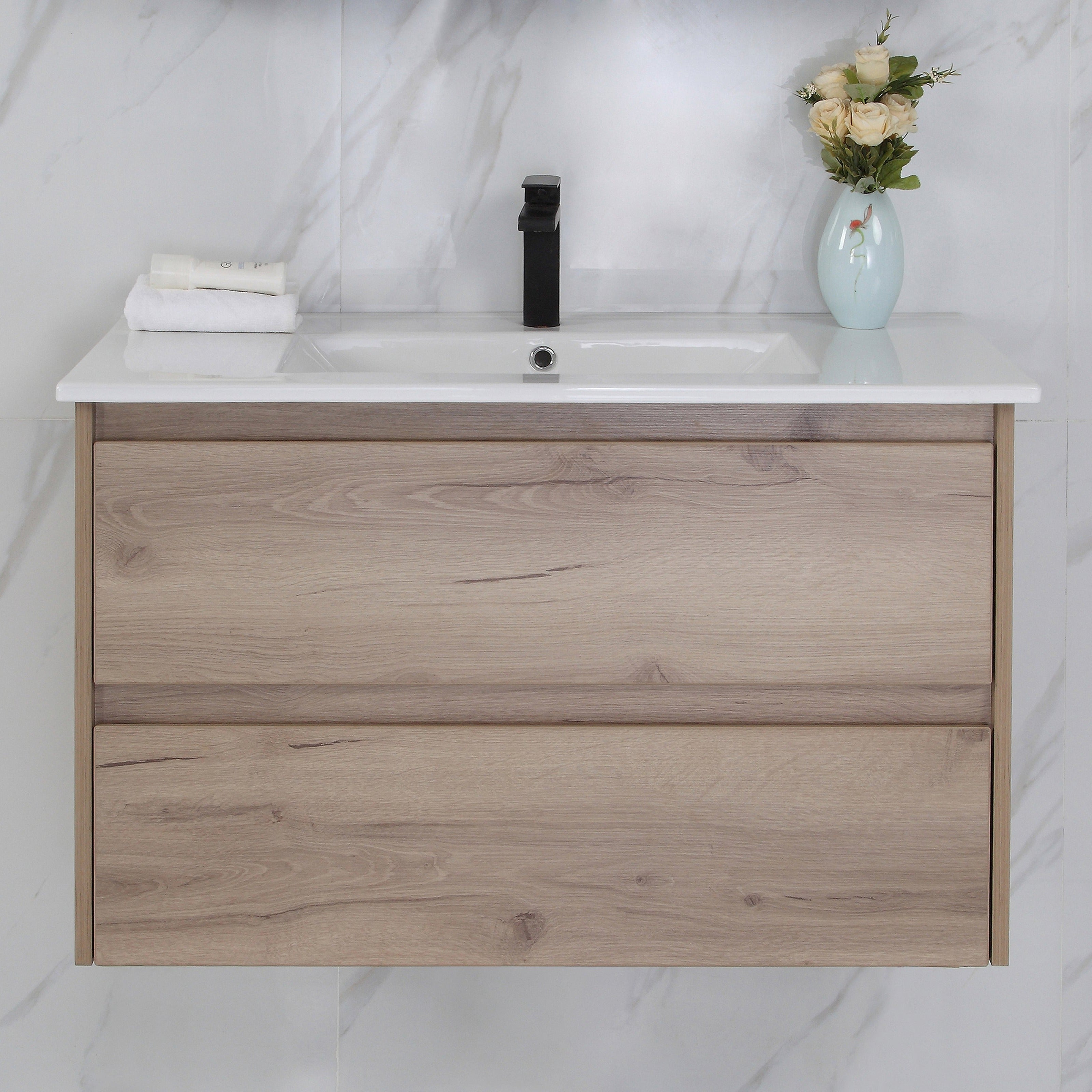 Exclusive MAX MDF Wall Hung Vanity in Natural Oak (All Sizes)