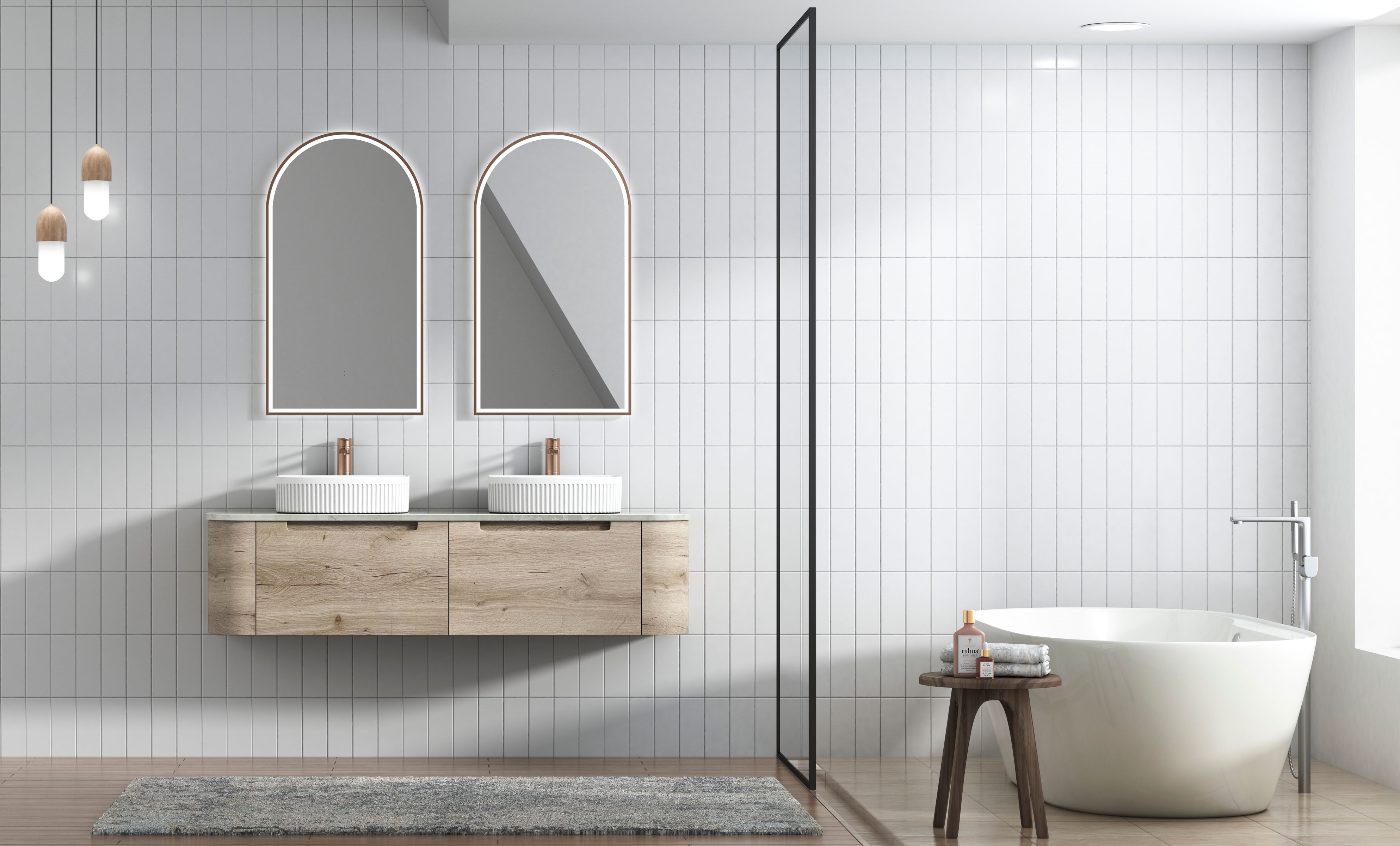 Shop Now! HAMILTON Wall - Hung Curve Vanity in Natural Oak with Multiple Sizes Available