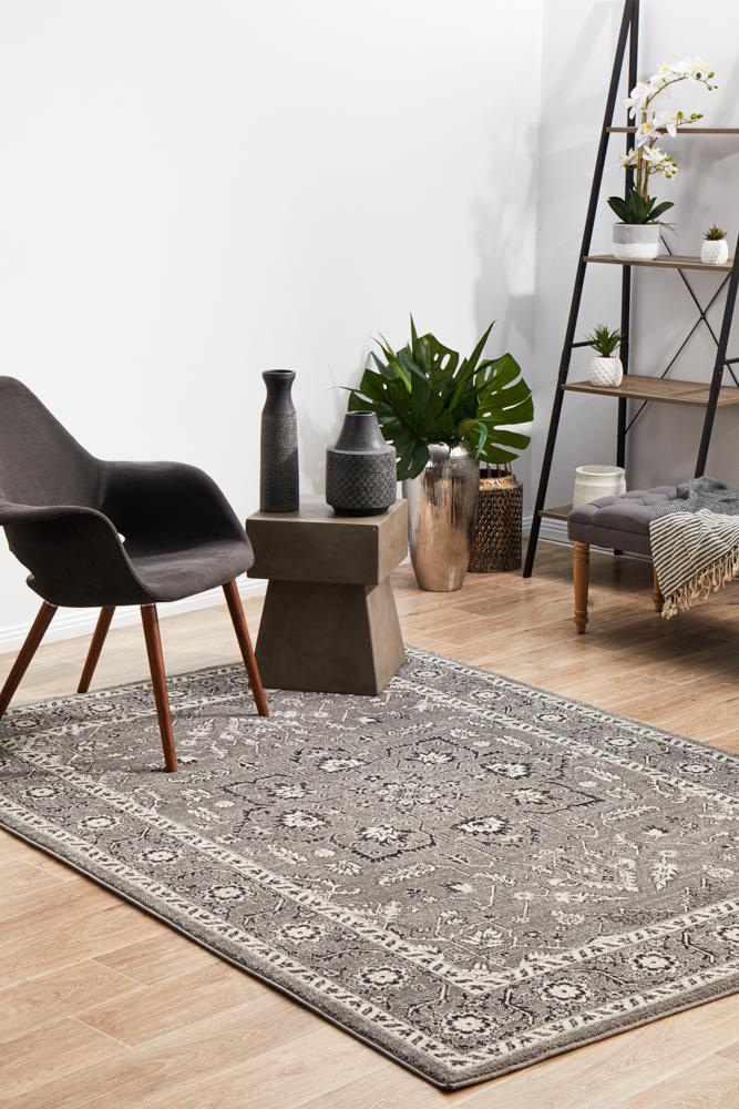 Stylish Evoke Stone Grey Transitional Heat - Set Polypropylene Rug