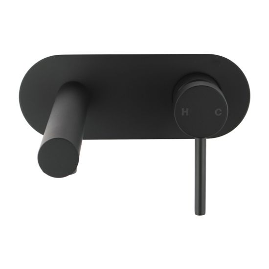 LUCID PIN Modern Round Matte Black Wall - Mounted Bathtub and Basin Mixer with Spout