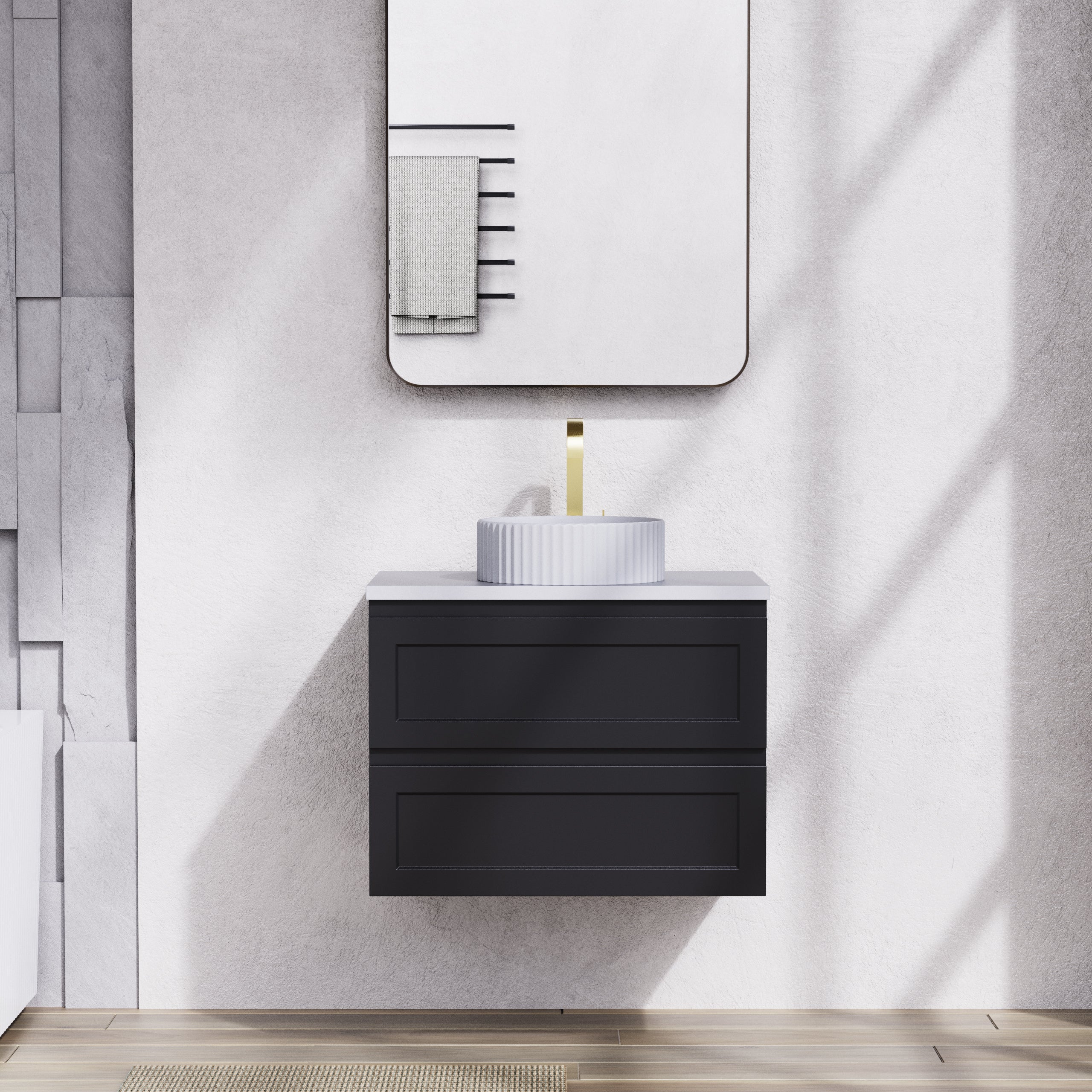 750mm Matte Black Fremantle PVC Wall - Hung Vanity Cabinet with Premium Features