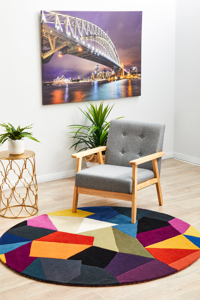 906 Matrix Pure Wool Round Crayon - Stylish Geometric Rug
