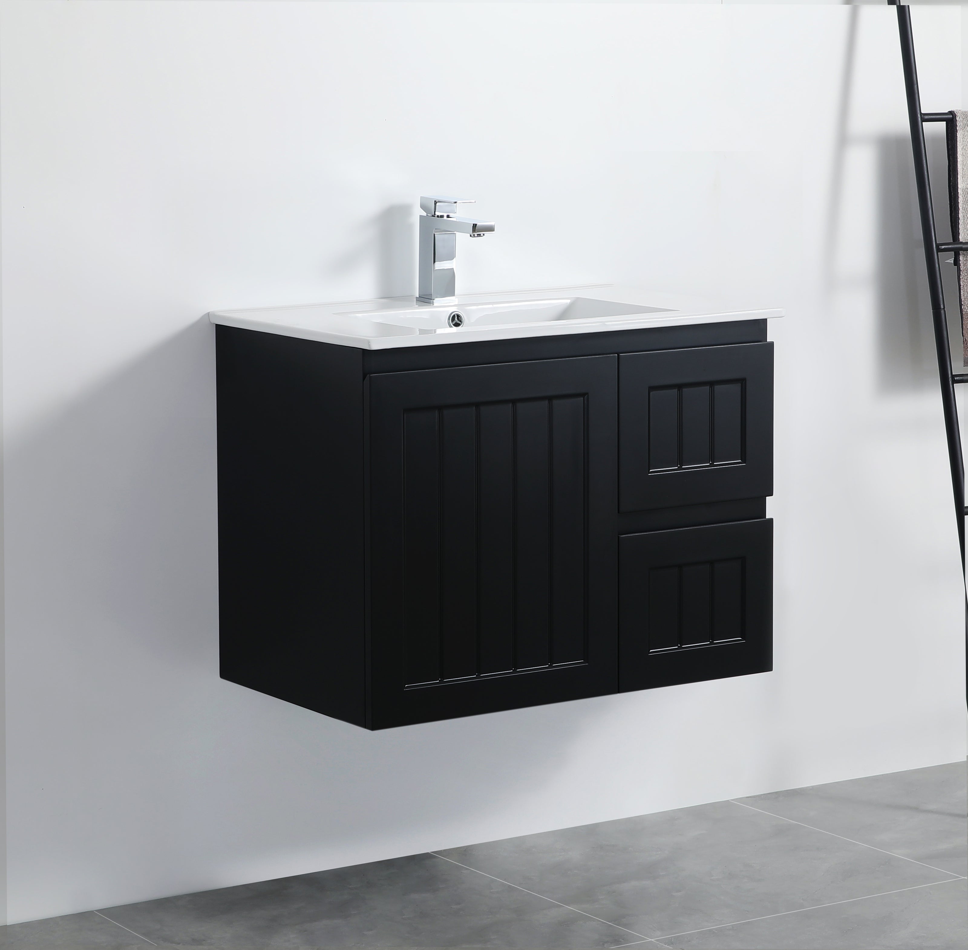 Exclusive ACACIA Shaker Wall-Hung PVC Vanity in Matte Black - 750mm Length