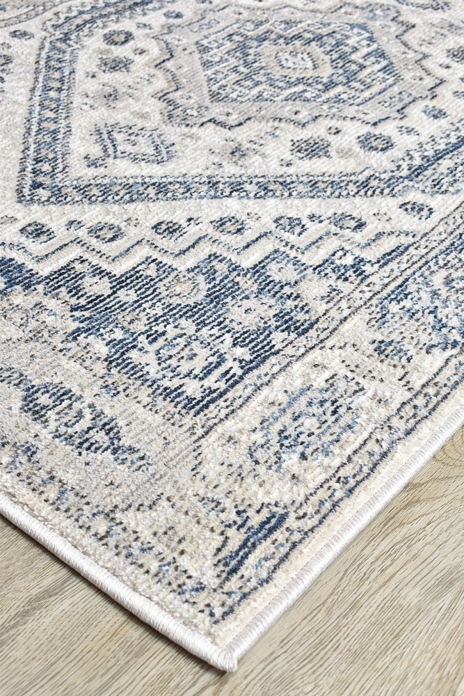 Trendy Blue Runner Rug A161A - Medina Cream with Understated Elegance