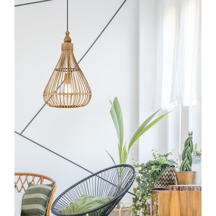 AMSFIELD Natural Cane Finish Brown Pendant Light for Living Areas