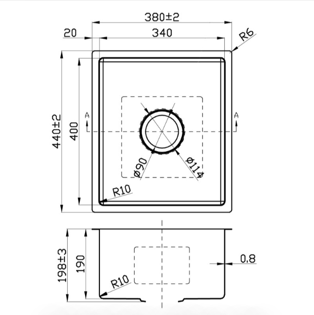New Chrome Cora Above/Undermount Sink - 380 x 440 x 200mm