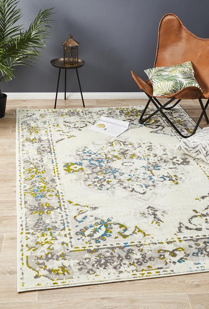 Alexa Transitional Area Rug in White, Green and Blue - Ideal for Living Spaces