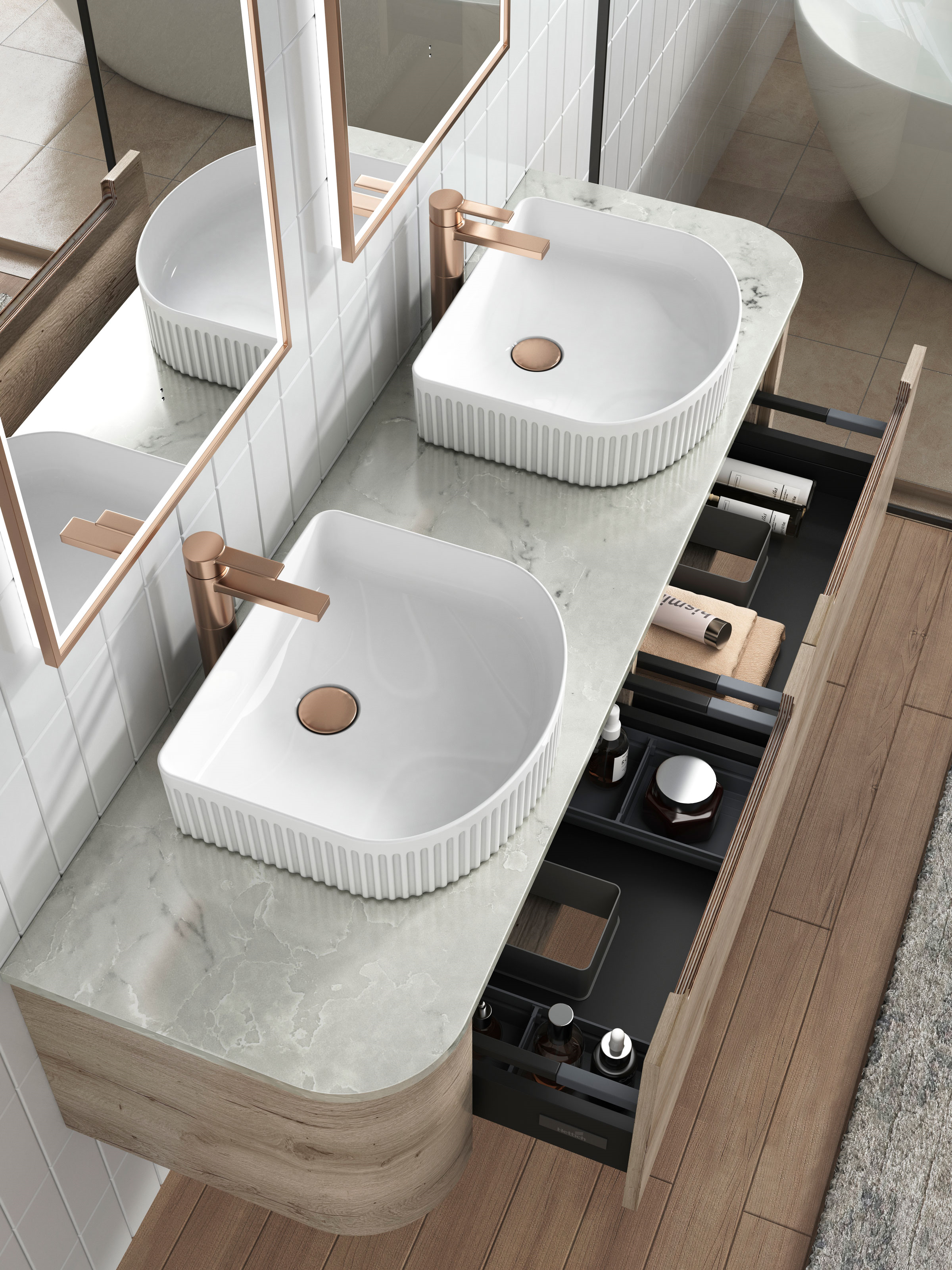 Shop Now! HAMILTON Wall - Hung Curve Vanity in Natural Oak with Multiple Sizes Available