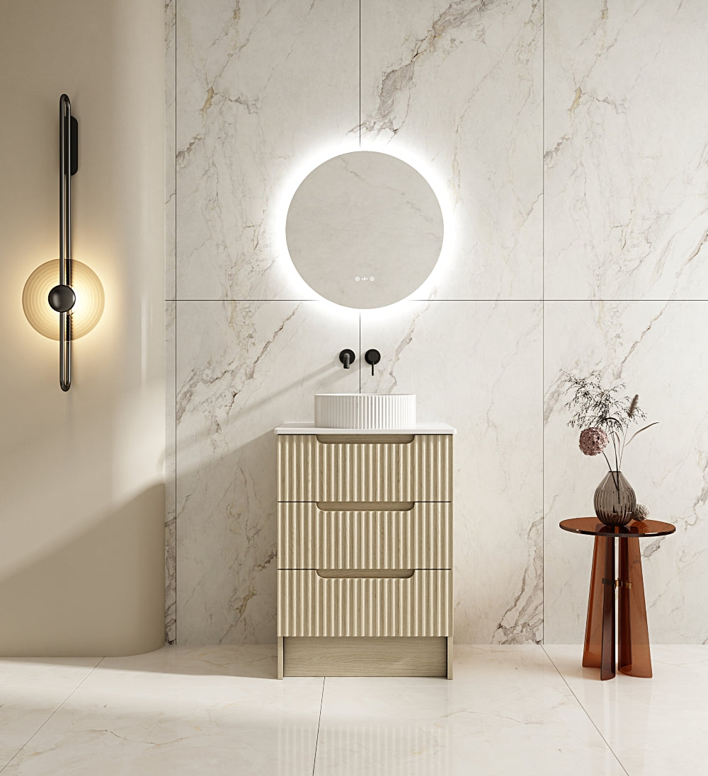All-Size Natural Oak Fluted Rhea Floor Standing Bathroom Vanity