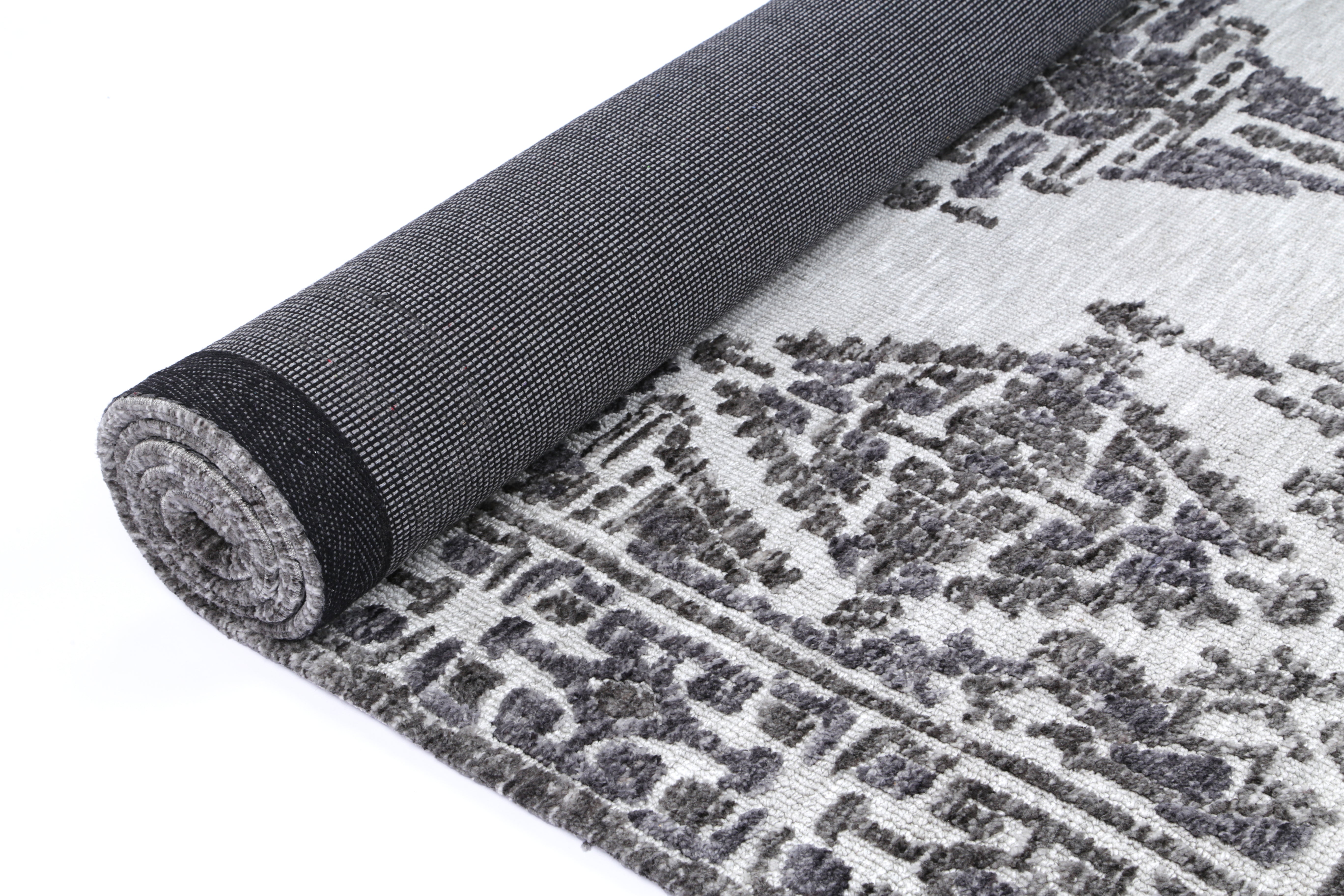Soft and Durable Ambarsar Beas Grey Cotton-Polyester Blend Rug