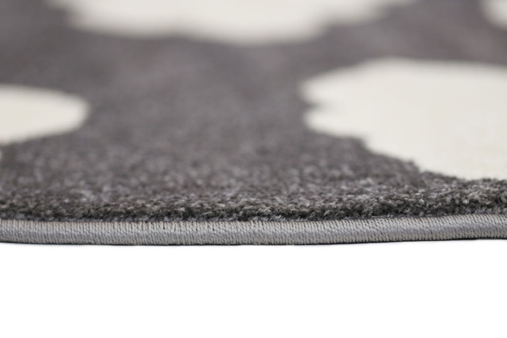 Piccolo Kids Rug in Dark Grey and White Cloud Design