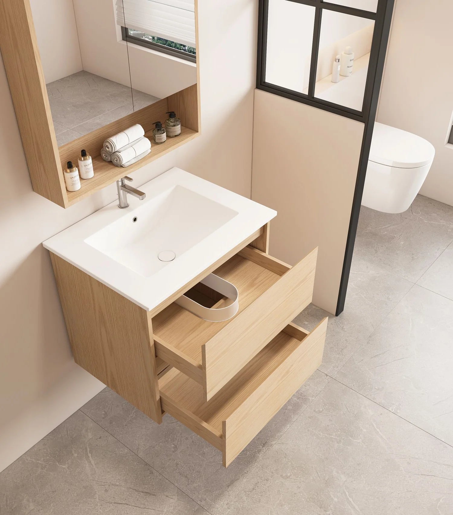 HERA MDF Wall-Mounted Tas Oak Vanity Cabinet in Various Sizes