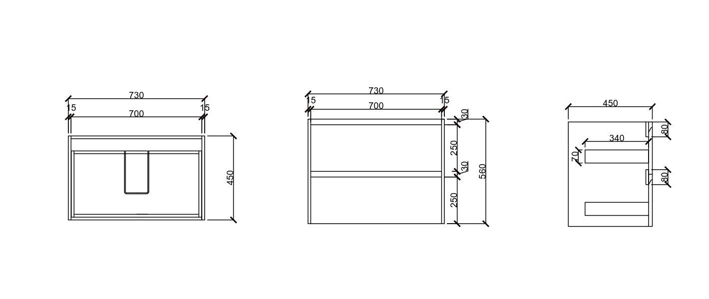 HERA Black Oak Wall-Hung MDF Vanity Cabinet - All Sizes Available