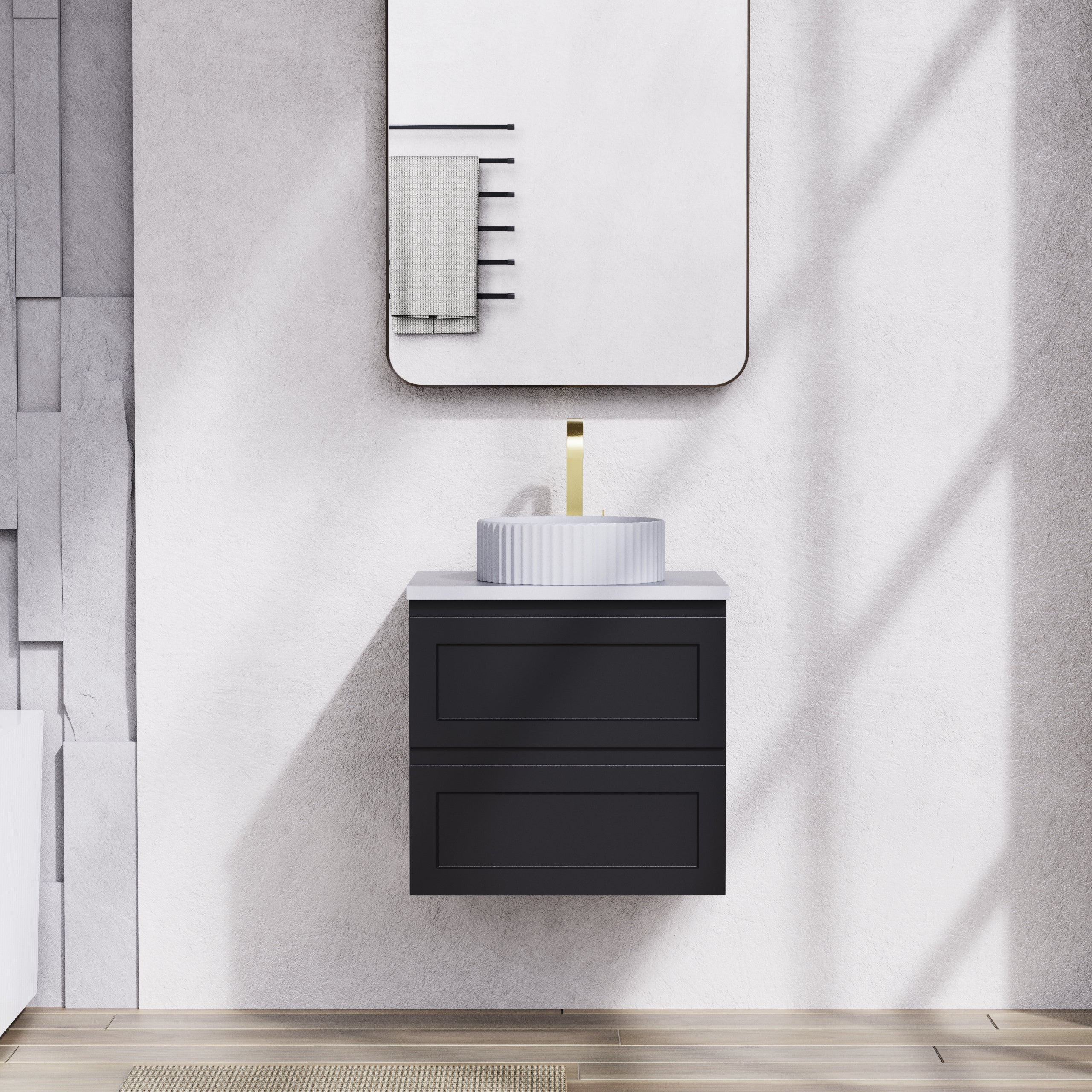 Hampton Style 600mm Matte Black PVC Wall Hung Cabinet Vanity - Premium Quality!