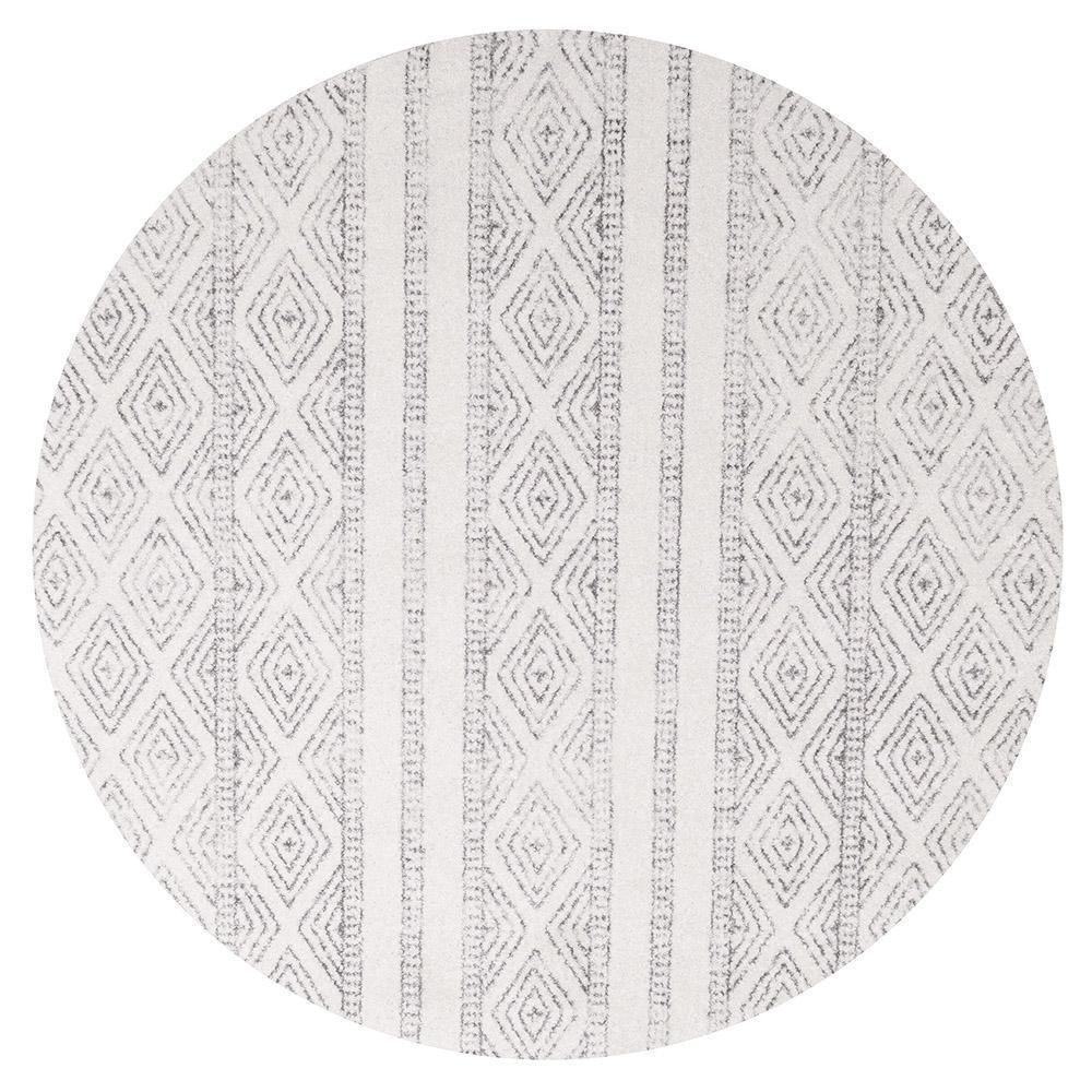 Hot Deal! Oasis Salma Tribal Round Rug in White and Grey