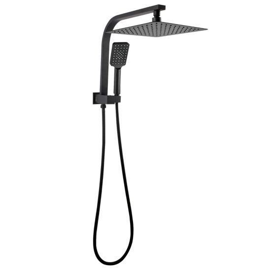 AQU 10-Inch Square Matte Black Shower Station with Top Water Inlet - Ideal for Modern Bathrooms