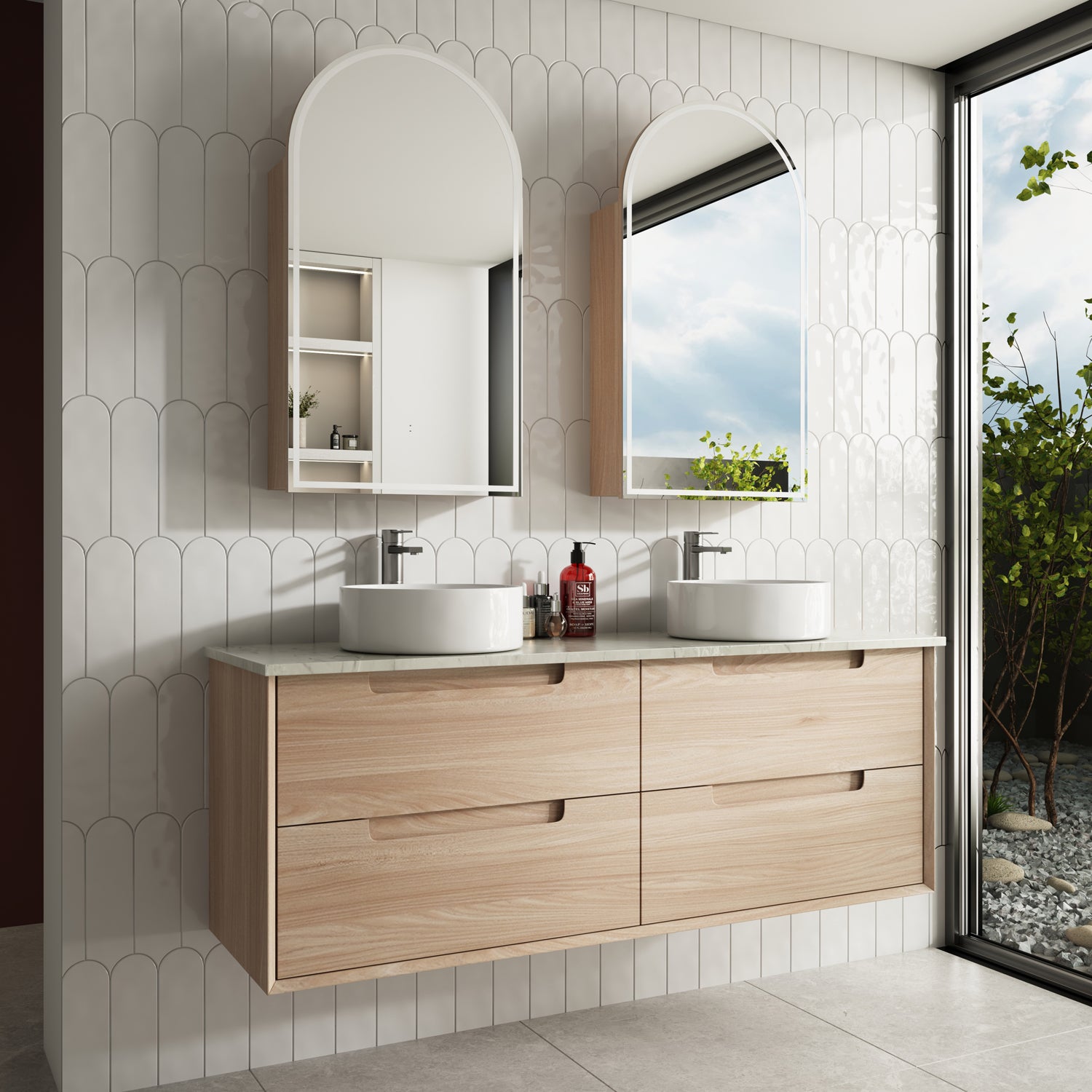 Exclusive AINSLEY Wall-Hung Bathroom Vanity in Natural Oak, Available in All Sizes