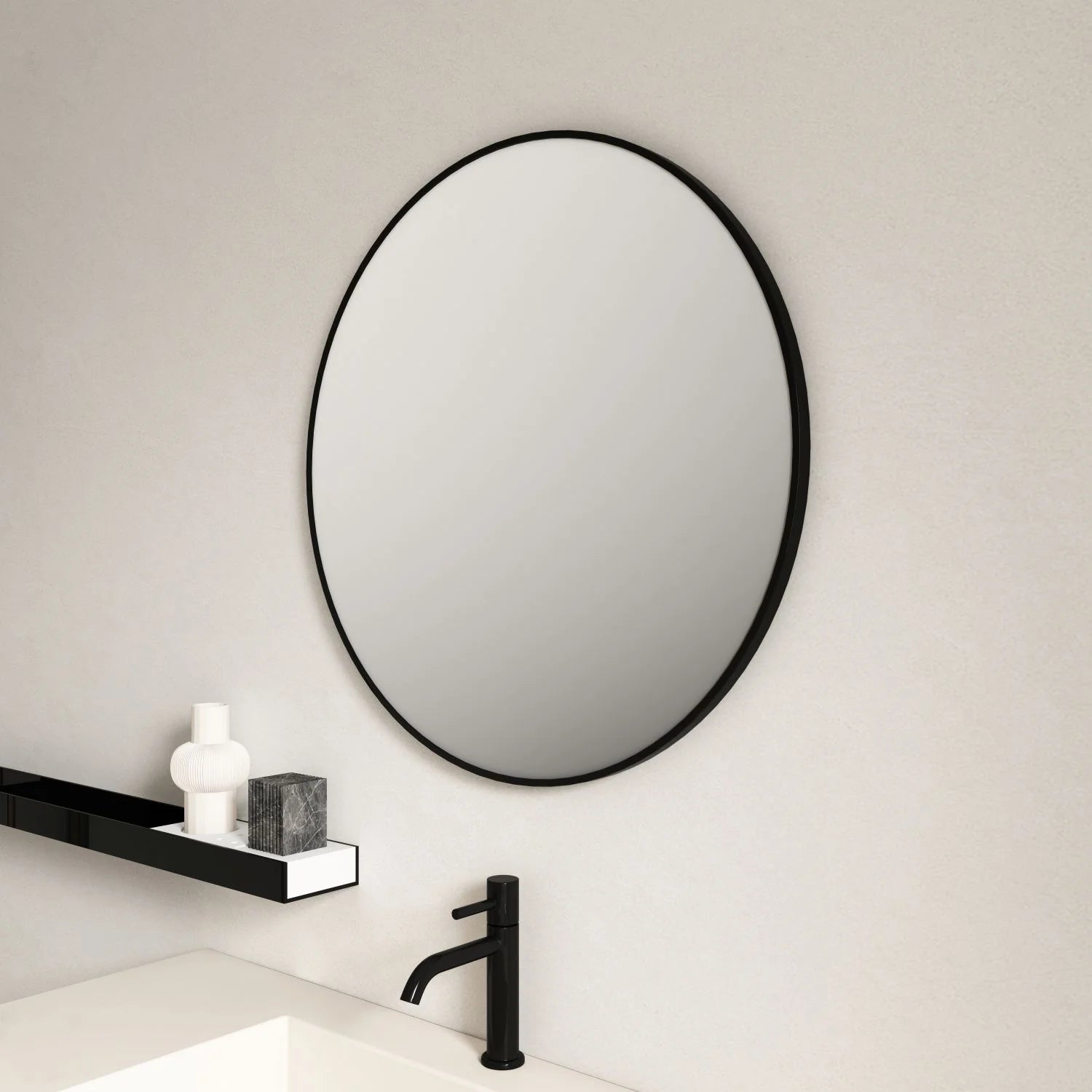 600x600mm Matte Black Mercio Round Steel Framed Mirror - Sleek & Durable