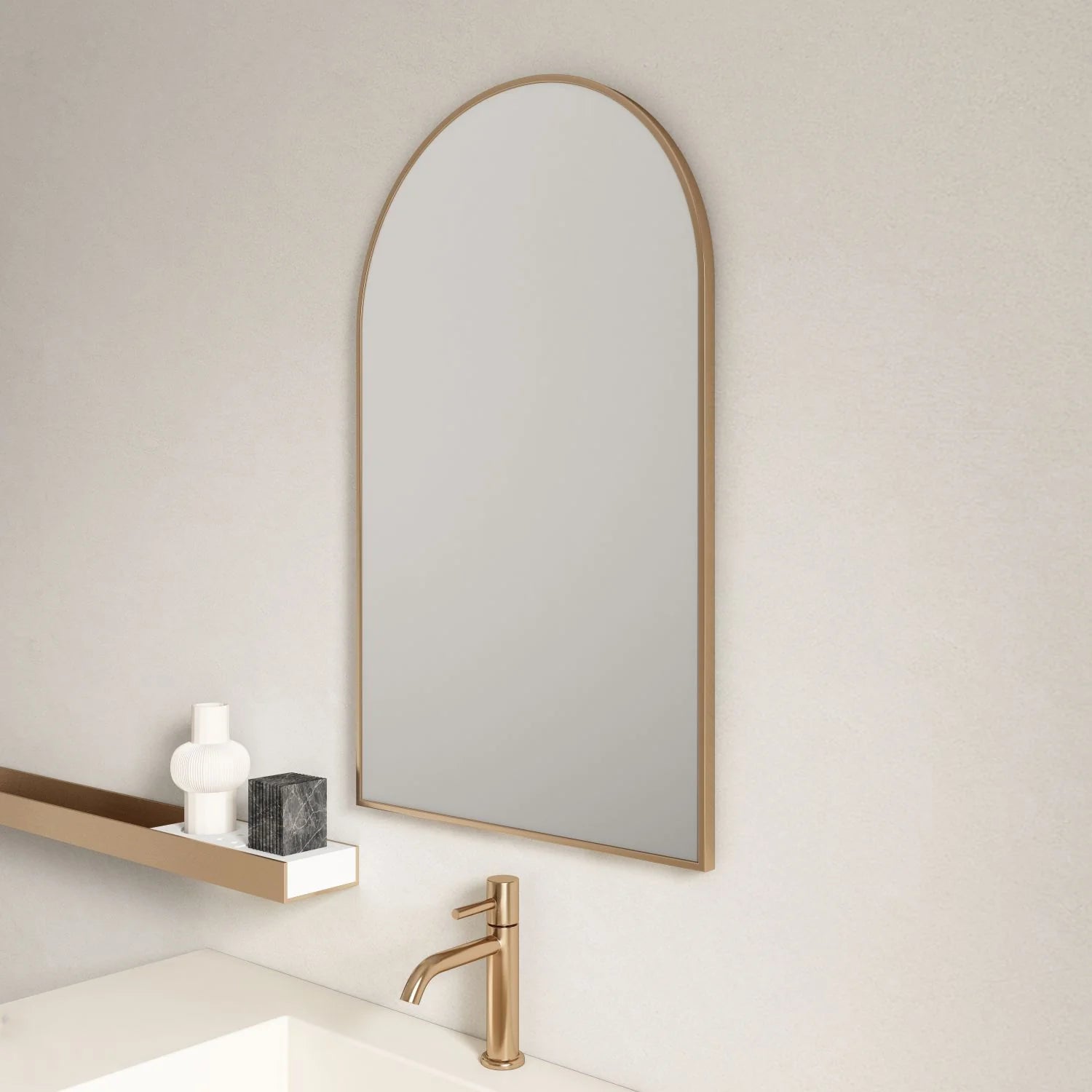 Hot Sale! 900x600mm Brushed Gold Aluminum Framed Arch Mirror
