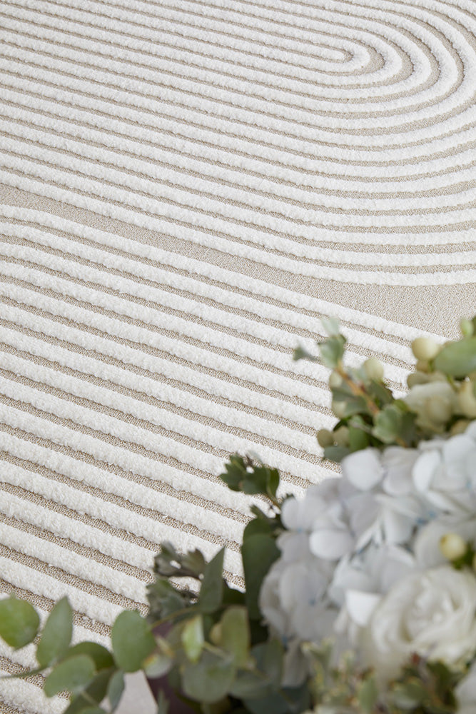 Modern Polypropylene Power - Loomed Lotus Abbey Mixed Rug in Beige & White