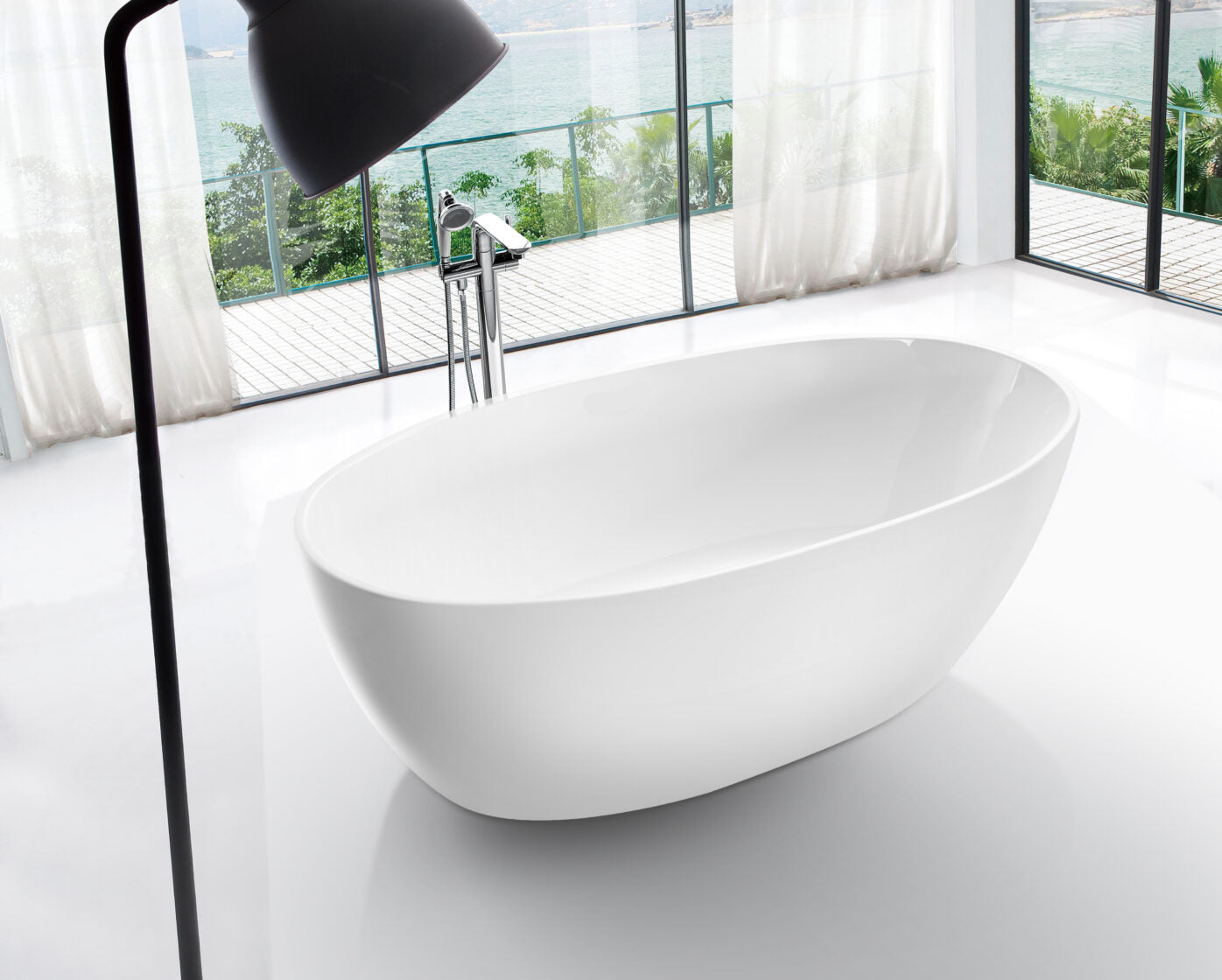 HAMILTON High - Gloss White Freestanding Oval Egg - Shaped Bathtub