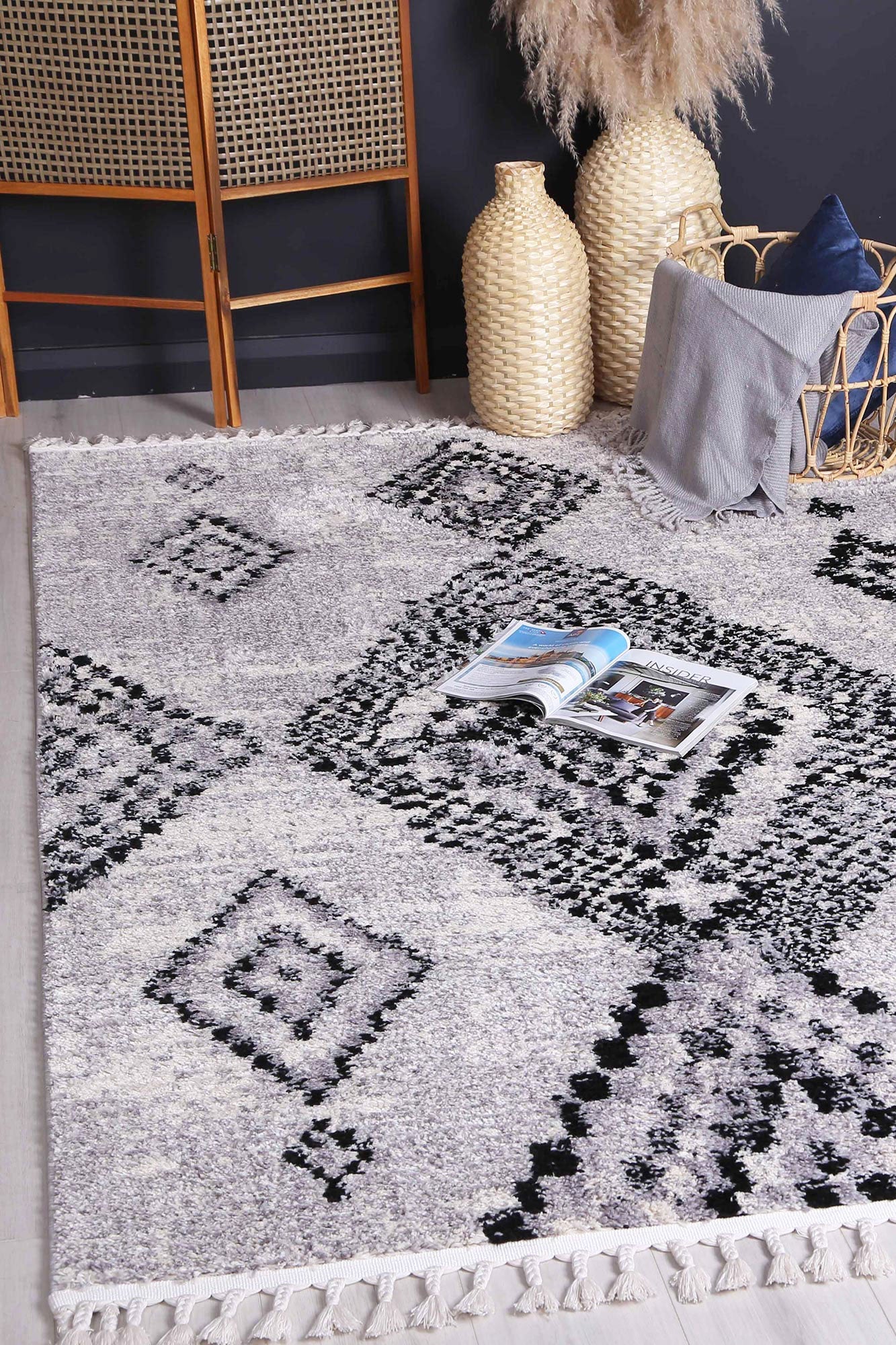 Hot! Myk Grey Boho Diamond Polypropylene Rug