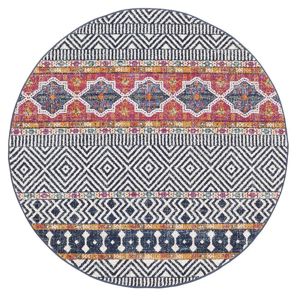 Oasis Sabrina Multi - Tribal Round Polypropylene Rug with 10mm Pile