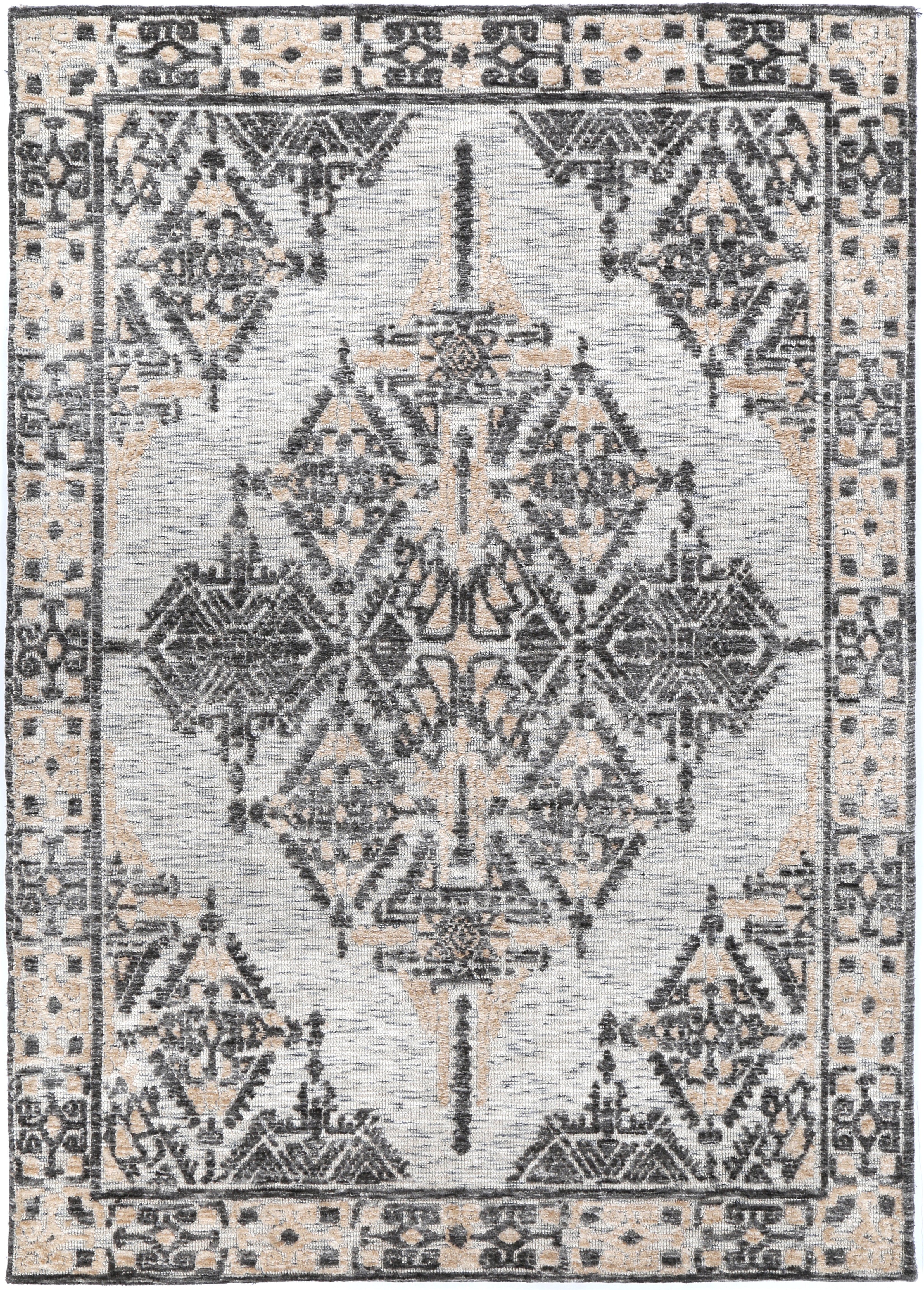 Ambarsar Beige and Charcoal Cotton-Polyester Blend Luxury Rug