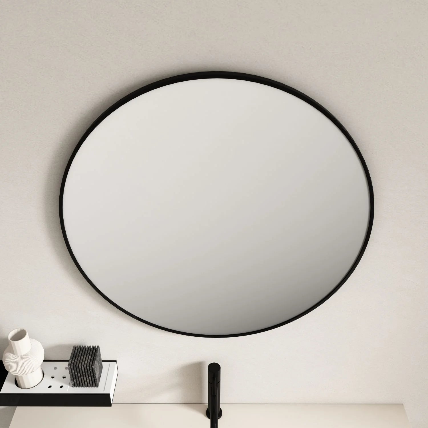 600x600mm Matte Black Mercio Round Steel Framed Mirror - Sleek & Durable