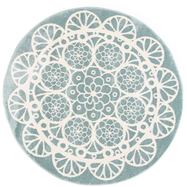 Piccolo Aqua White Doily-style Kids Rugs - Soft, Washable & Ideal for Imaginative Play